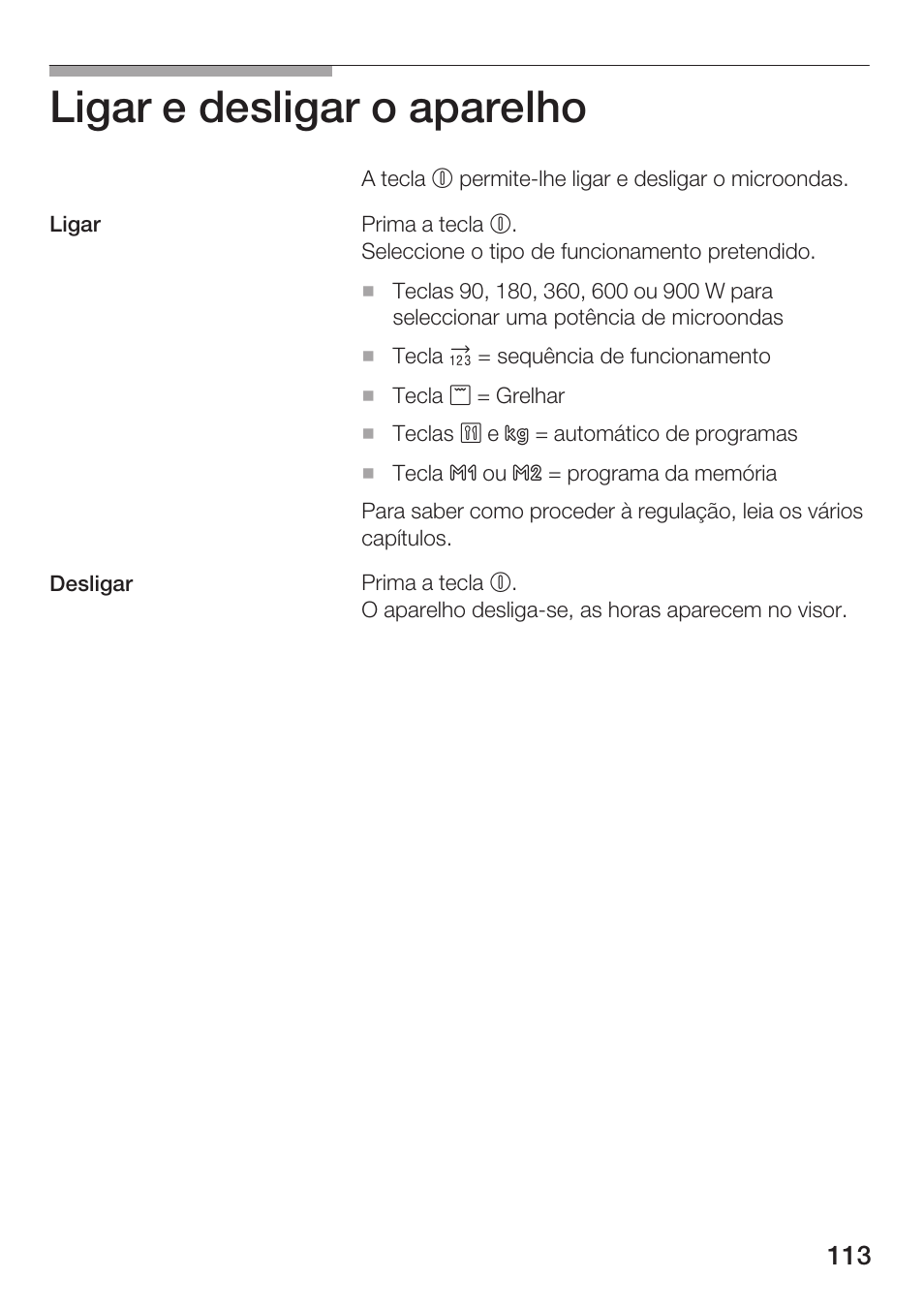 Ligar e desligar o aparelho | Bosch HMT 85GL53 User Manual | Page 113 / 204