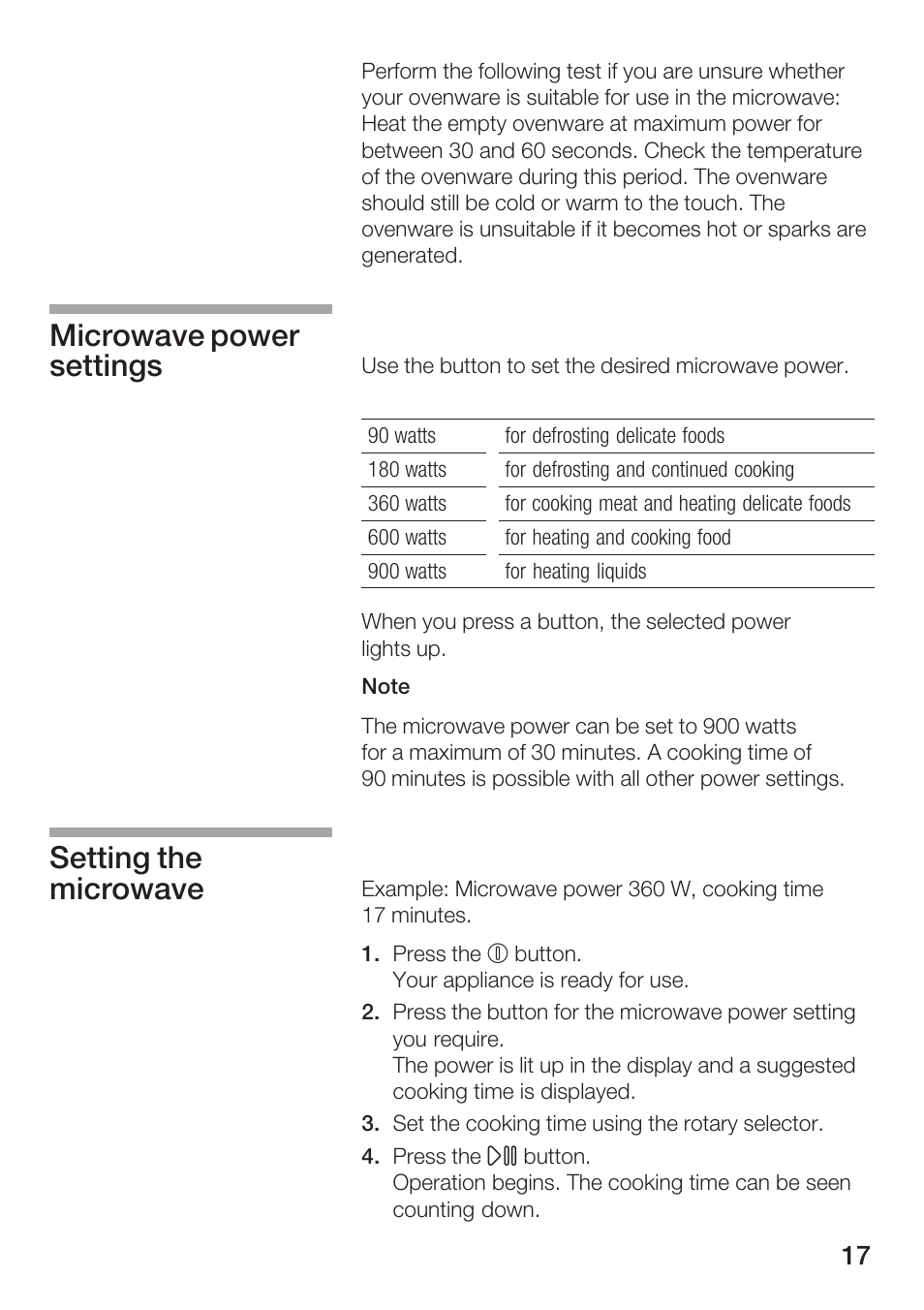 Microwave power settings setting the microwave | Bosch HMT 85GL53 User Manual | Page 17 / 204