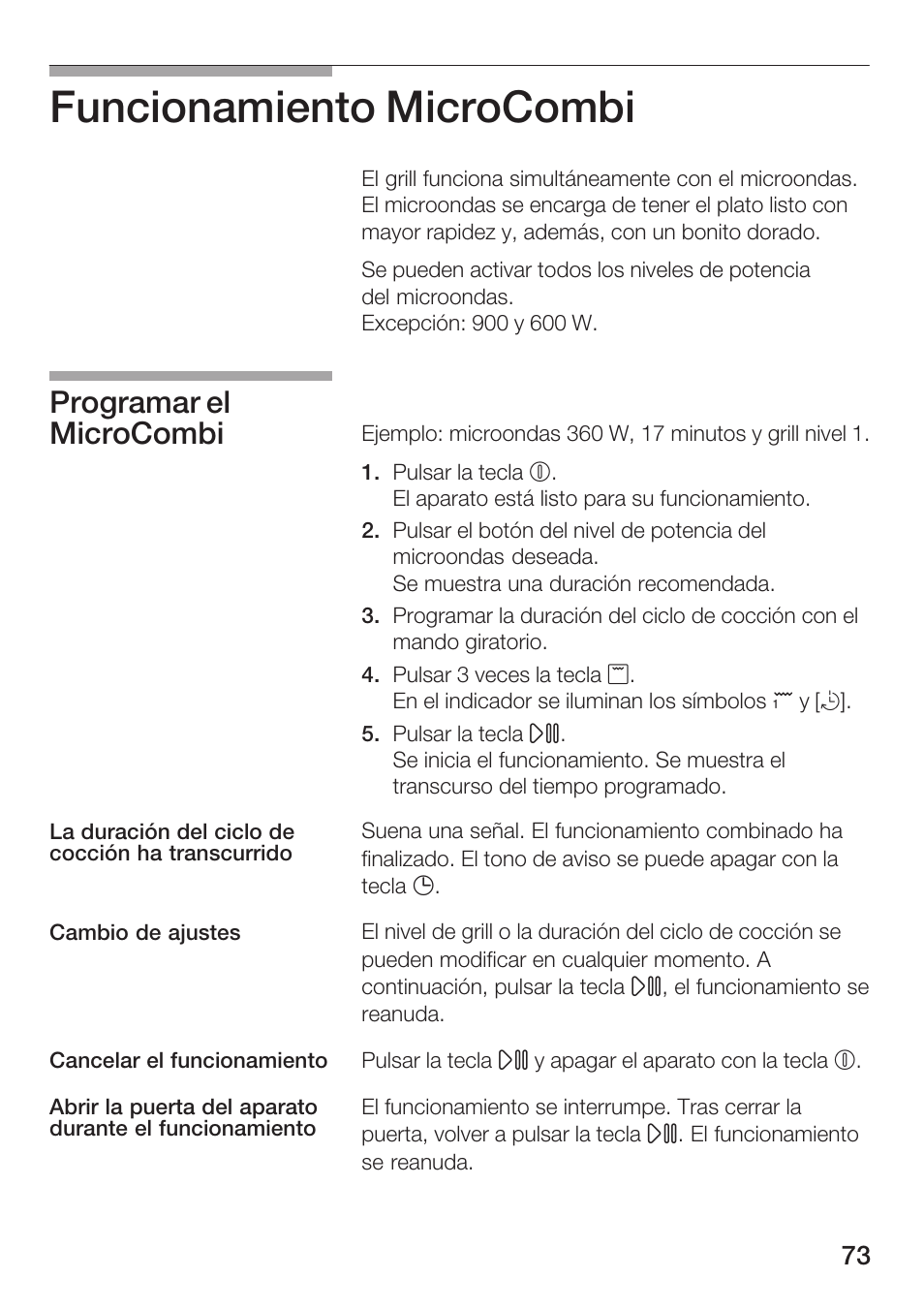 Funcionamiento microcombi, Programar el microcombi | Bosch HMT 85GL53 User Manual | Page 73 / 204