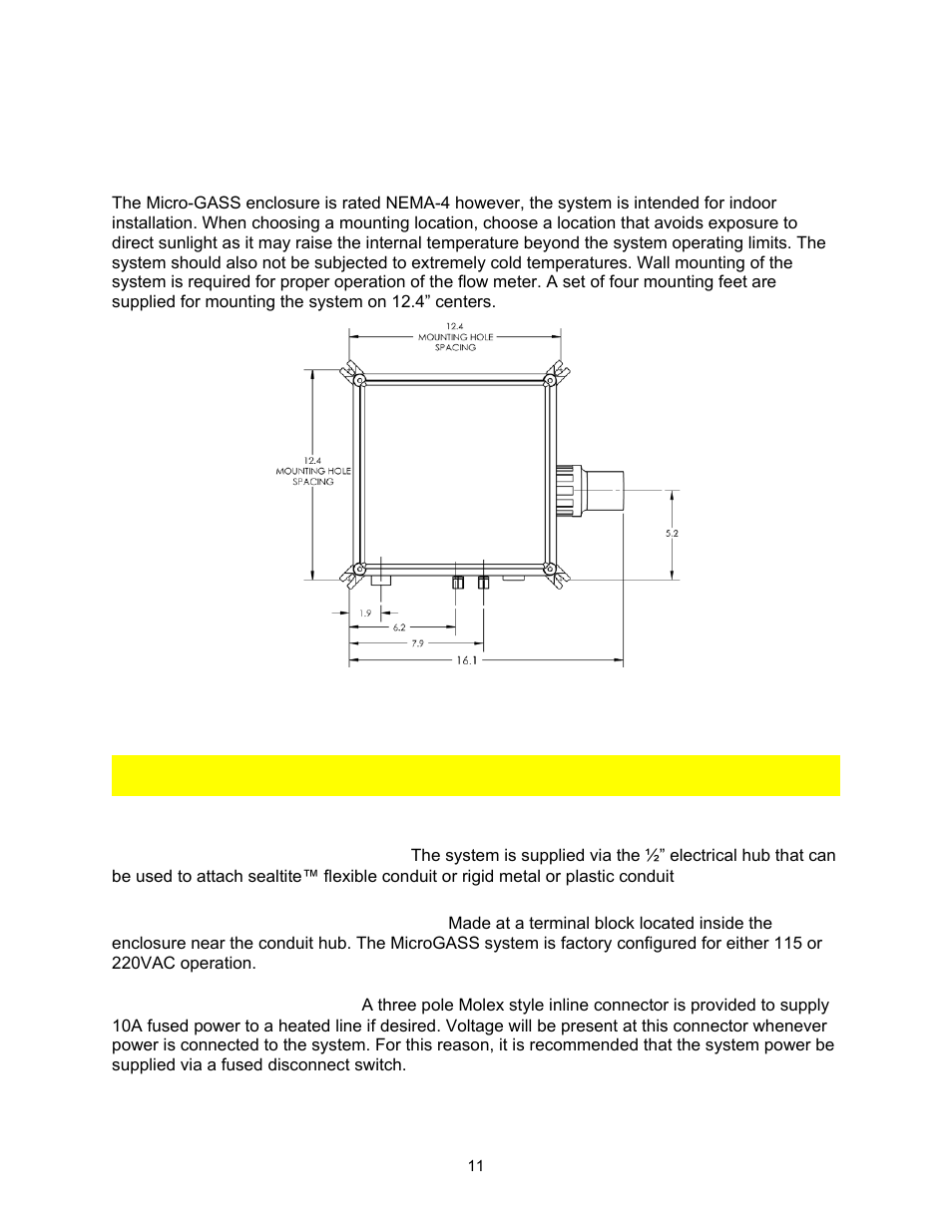 0 installation, Mounting, Electrical connections | Mounting electrical connections | Perma Pure Micro-GASS UG-1212 User Manual | Page 11 / 29
