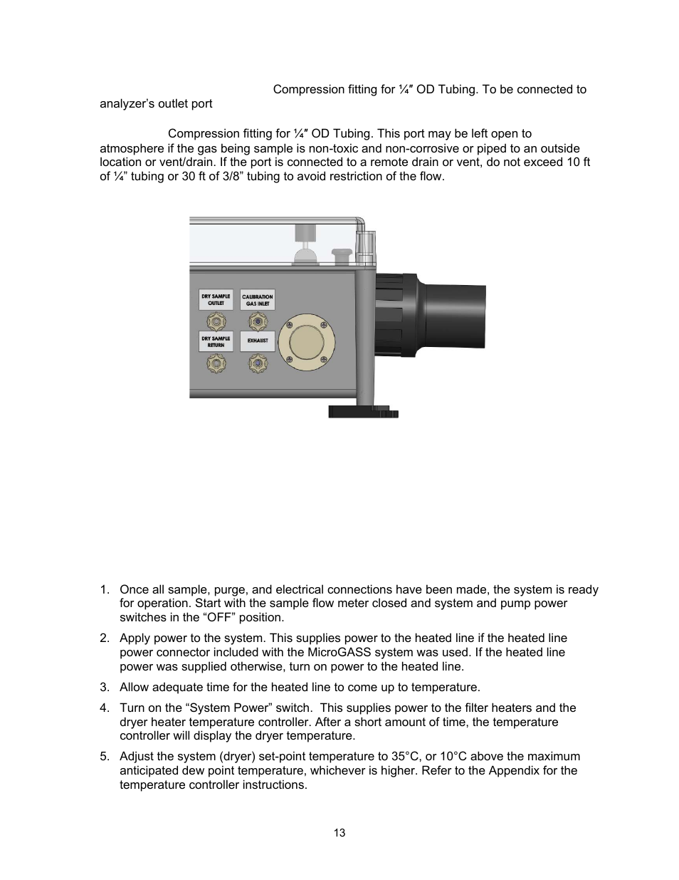 0 operation, Start-up/shutdown procedures, Start-up | Dry sample gas return exhaust | Perma Pure Micro-GASS UG-1212 User Manual | Page 13 / 29