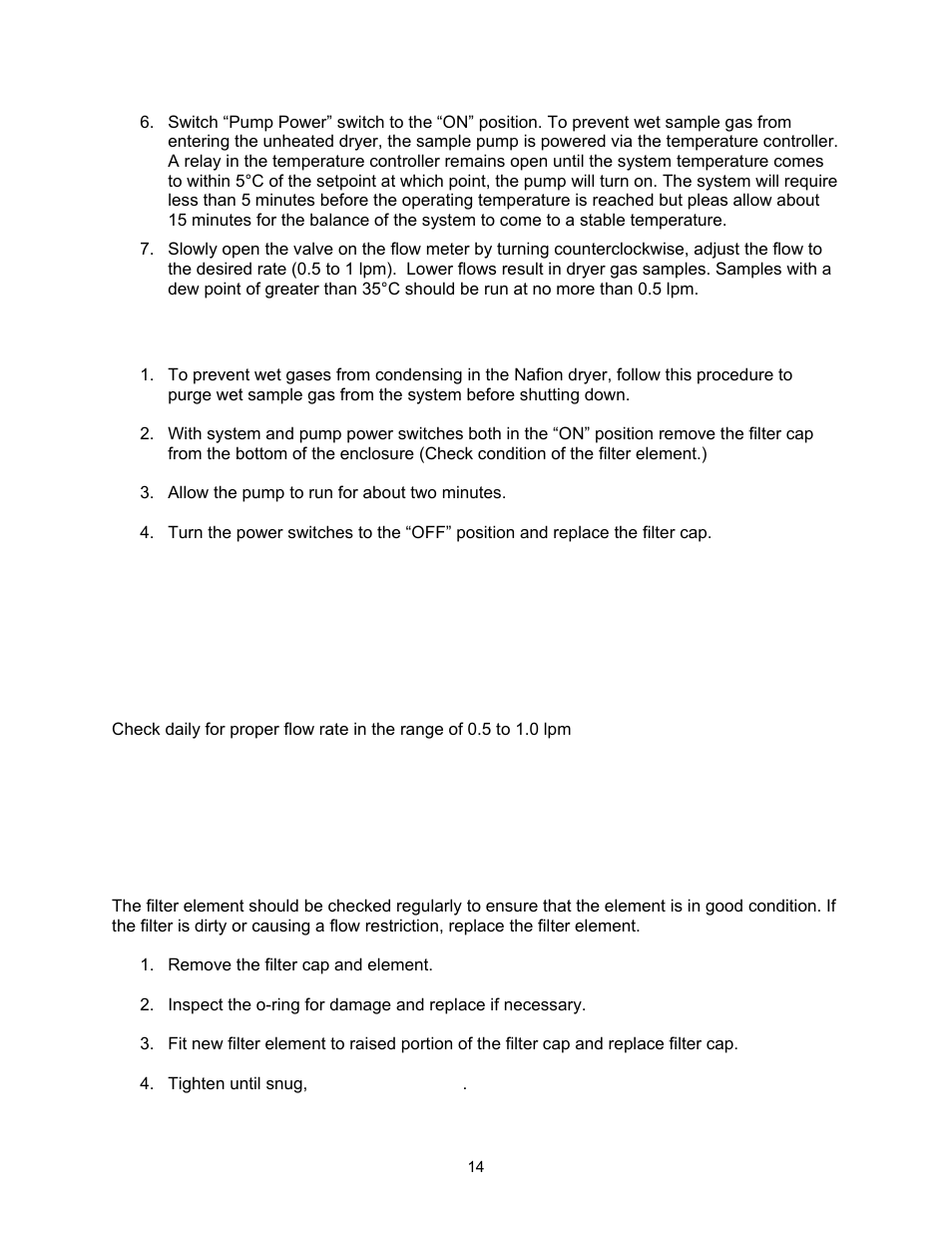 Shutdown, 0 maintenance and repair, Periodic checks | Sample gas flow rate, Sample gas filter, Coalescing filter element replacement, Sample gas flow rate sample gas filter | Perma Pure Micro-GASS UG-1212 User Manual | Page 14 / 29