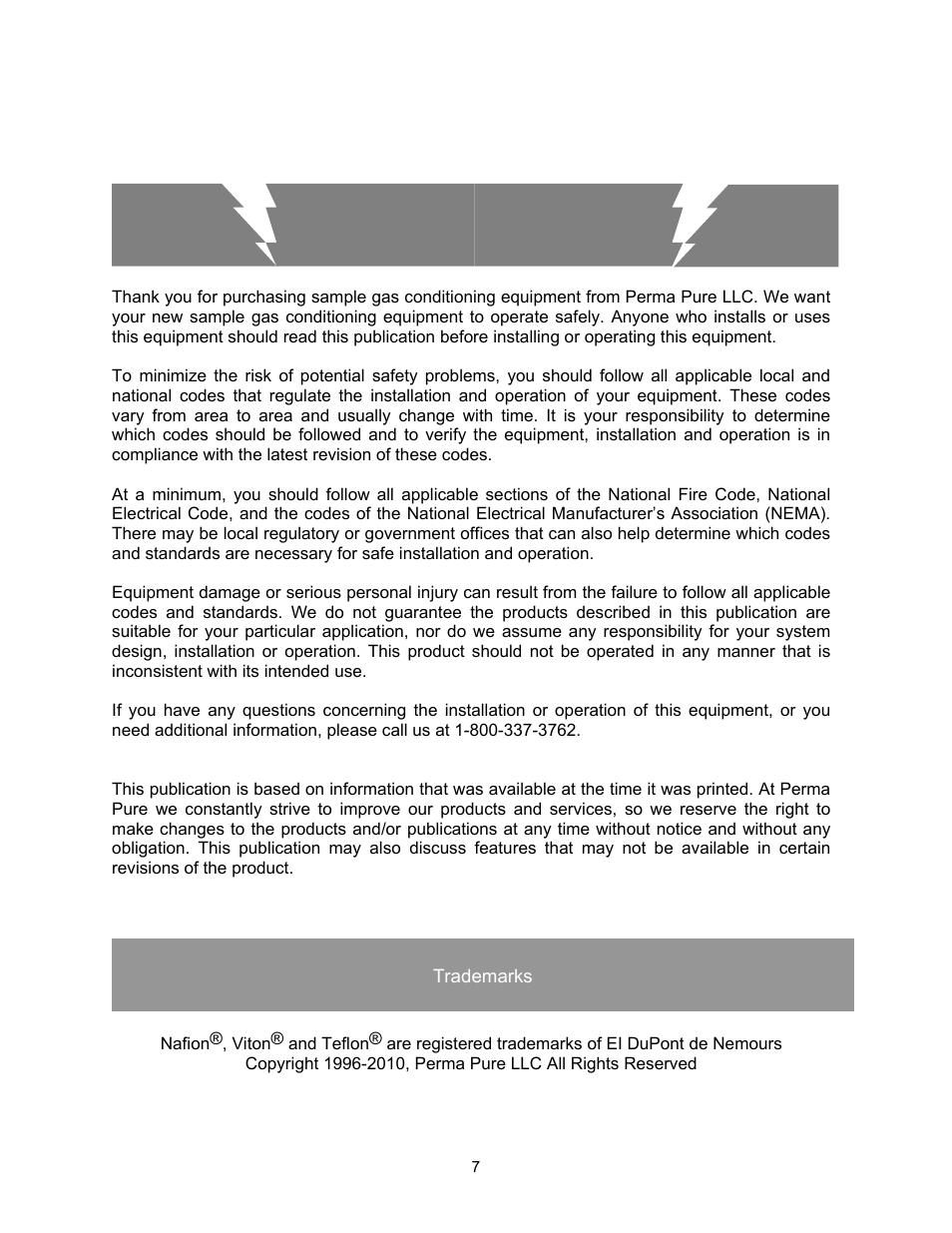 Warnings, Trademarks, Warnings trademarks | Warning | Perma Pure Micro-GASS UG-1212 User Manual | Page 7 / 29