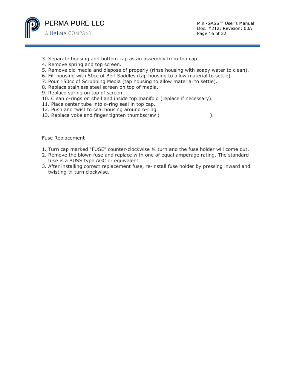 Perma pure llc | Perma Pure Mini-GASS User Manual | Page 16 / 32