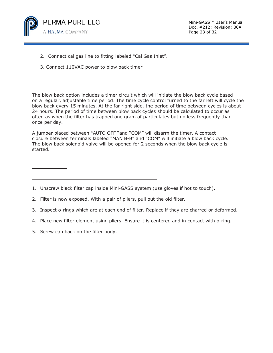 Perma pure llc | Perma Pure Mini-GASS User Manual | Page 23 / 32