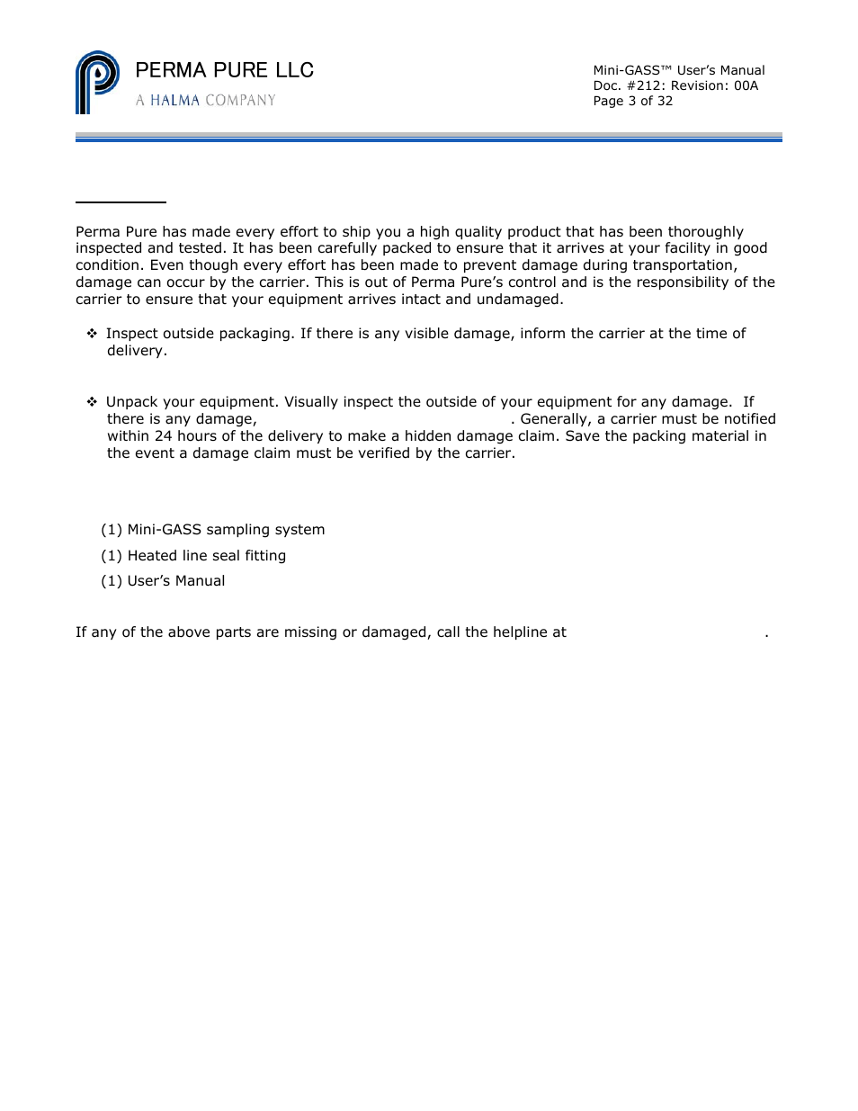 Perma pure llc | Perma Pure Mini-GASS User Manual | Page 3 / 32