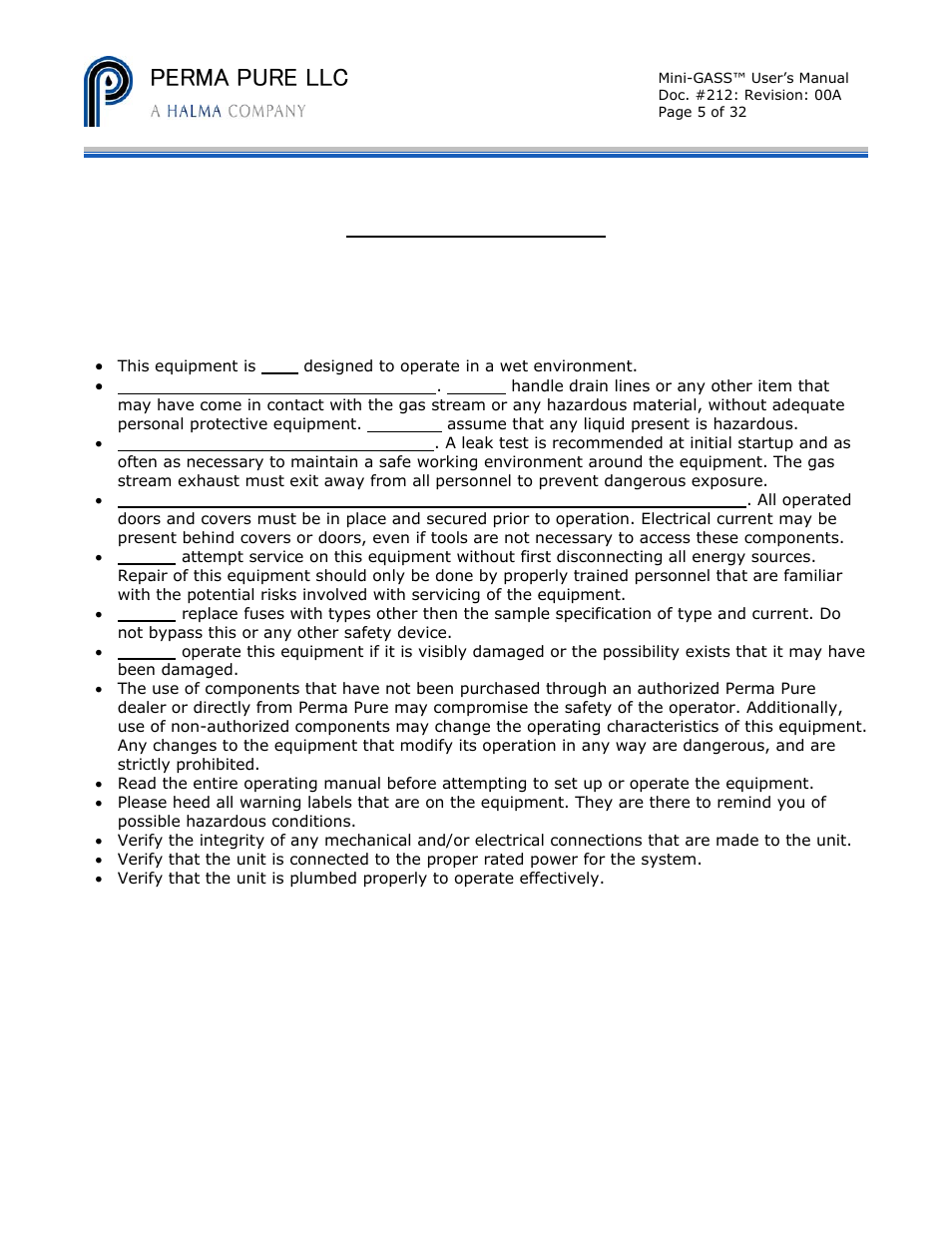Perma pure llc | Perma Pure Mini-GASS User Manual | Page 5 / 32