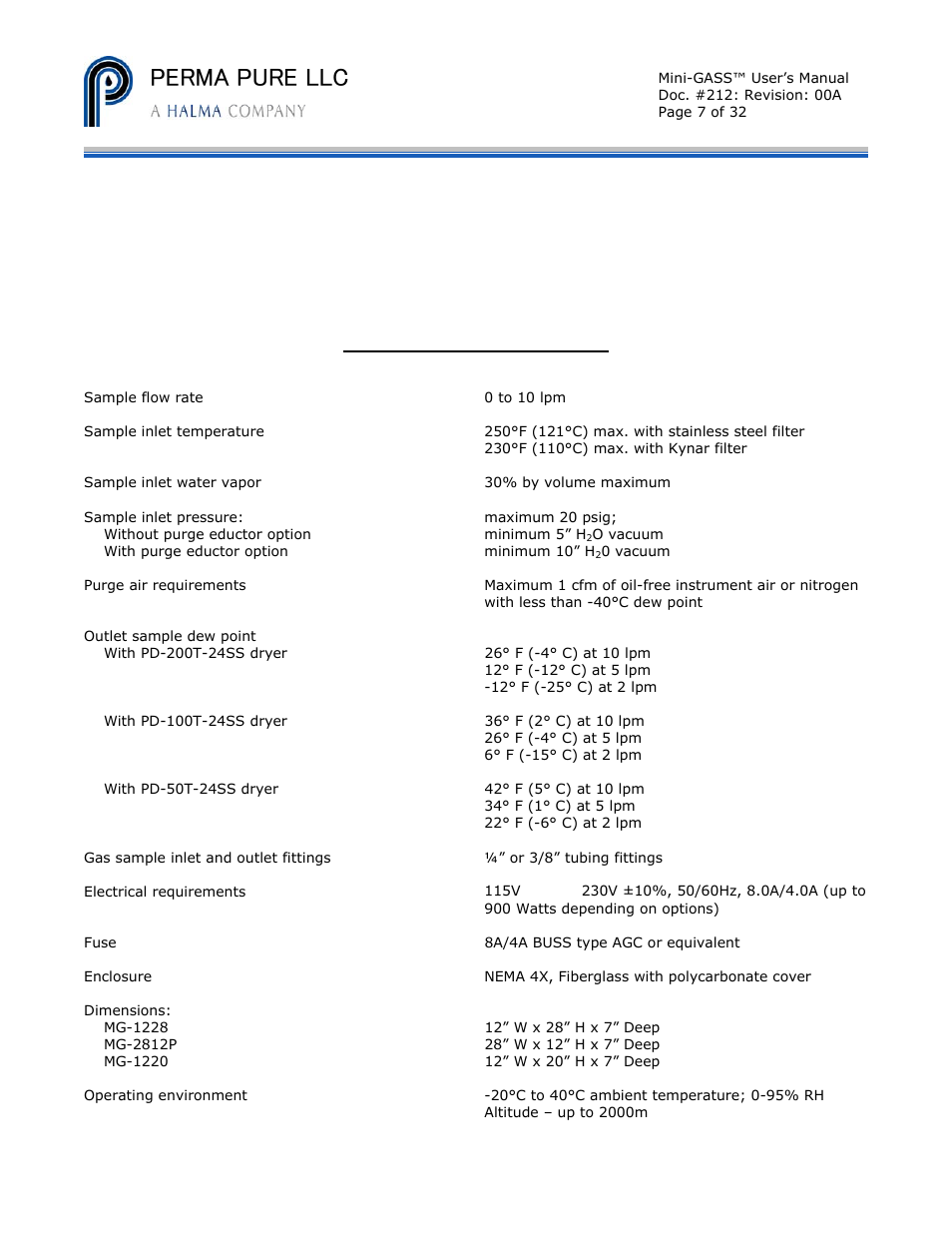 Perma pure llc | Perma Pure Mini-GASS User Manual | Page 7 / 32