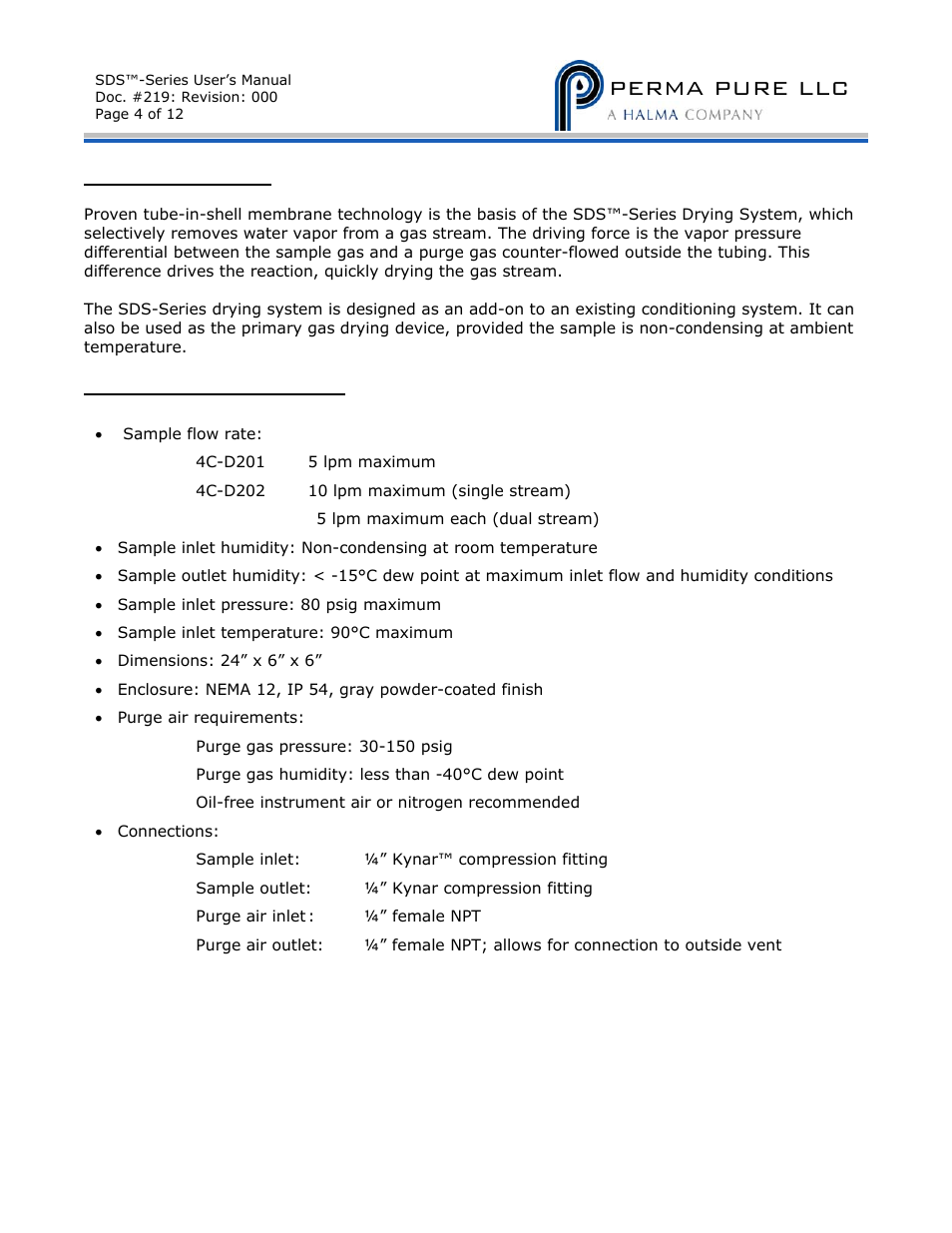 Perma pure llc | Perma Pure SDS-Series 4C-D201_-D202 User Manual | Page 4 / 12