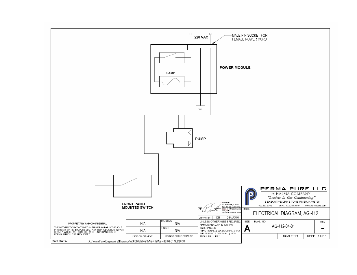 Ag-412-04-01: electrical drawing for mdss series | Perma Pure MDSS (LLC Integrator Series) User Manual | Page 18 / 23