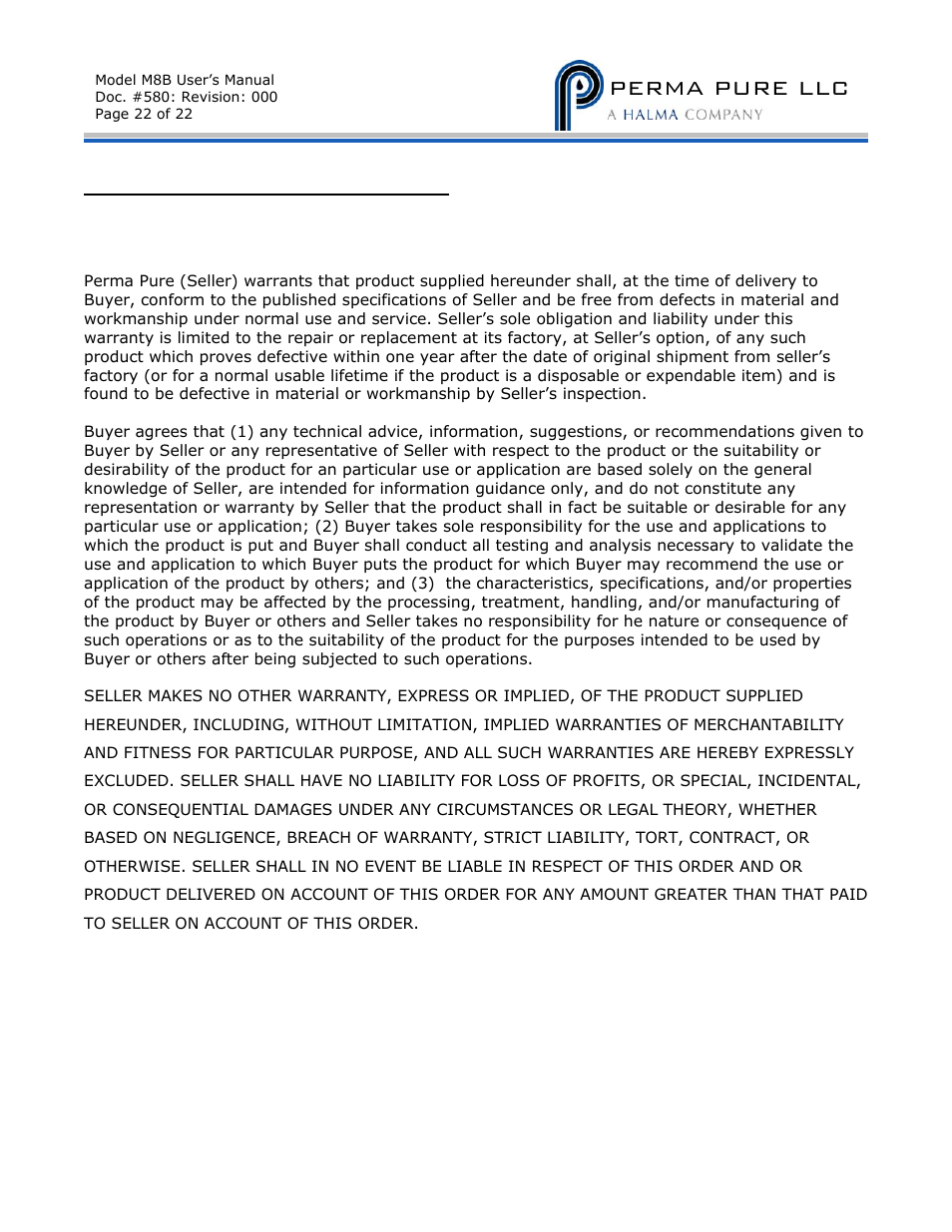 Perma pure llc | Perma Pure Baldwin-Series M8B User Manual | Page 27 / 27