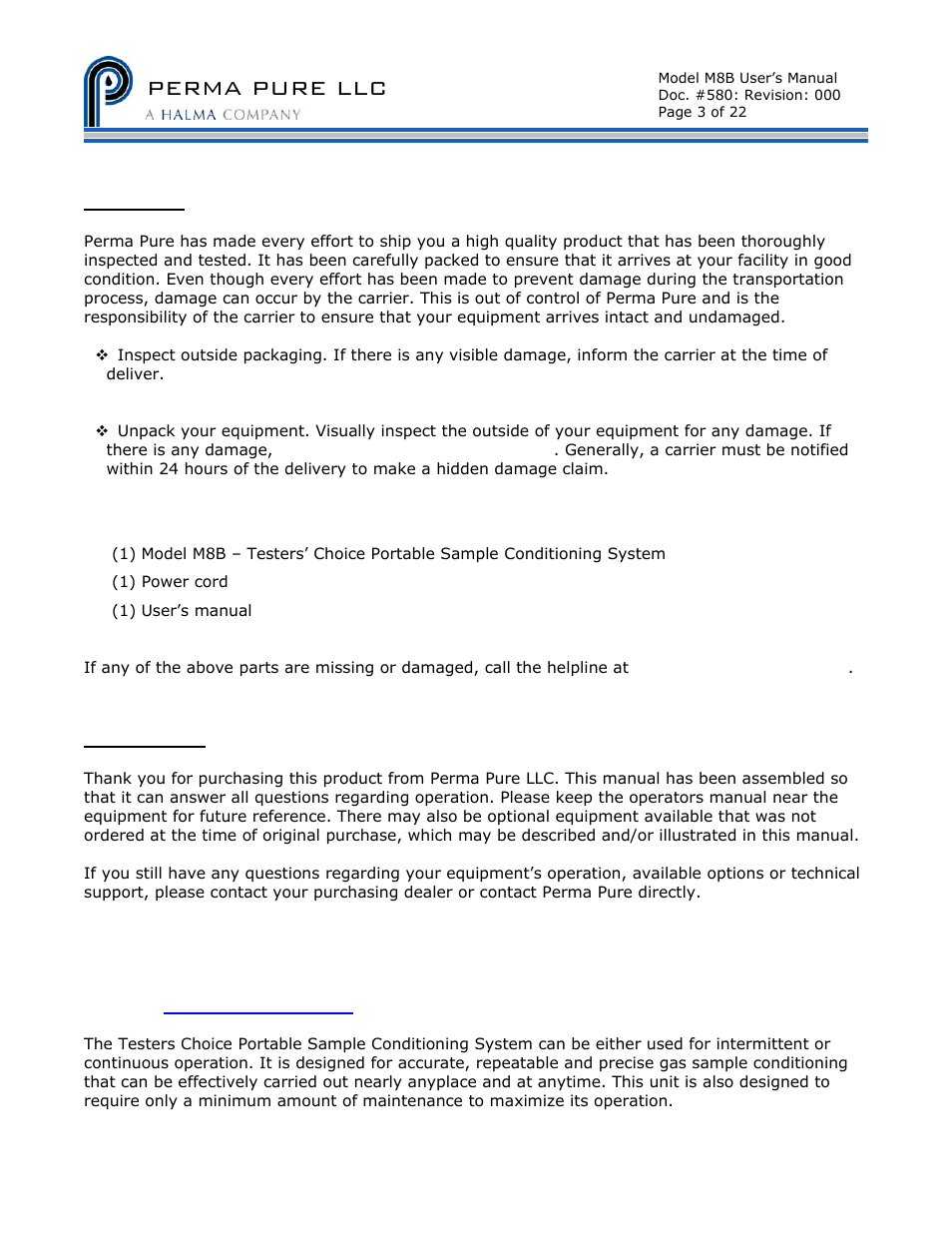 Perma pure llc | Perma Pure Baldwin-Series M8B User Manual | Page 3 / 27