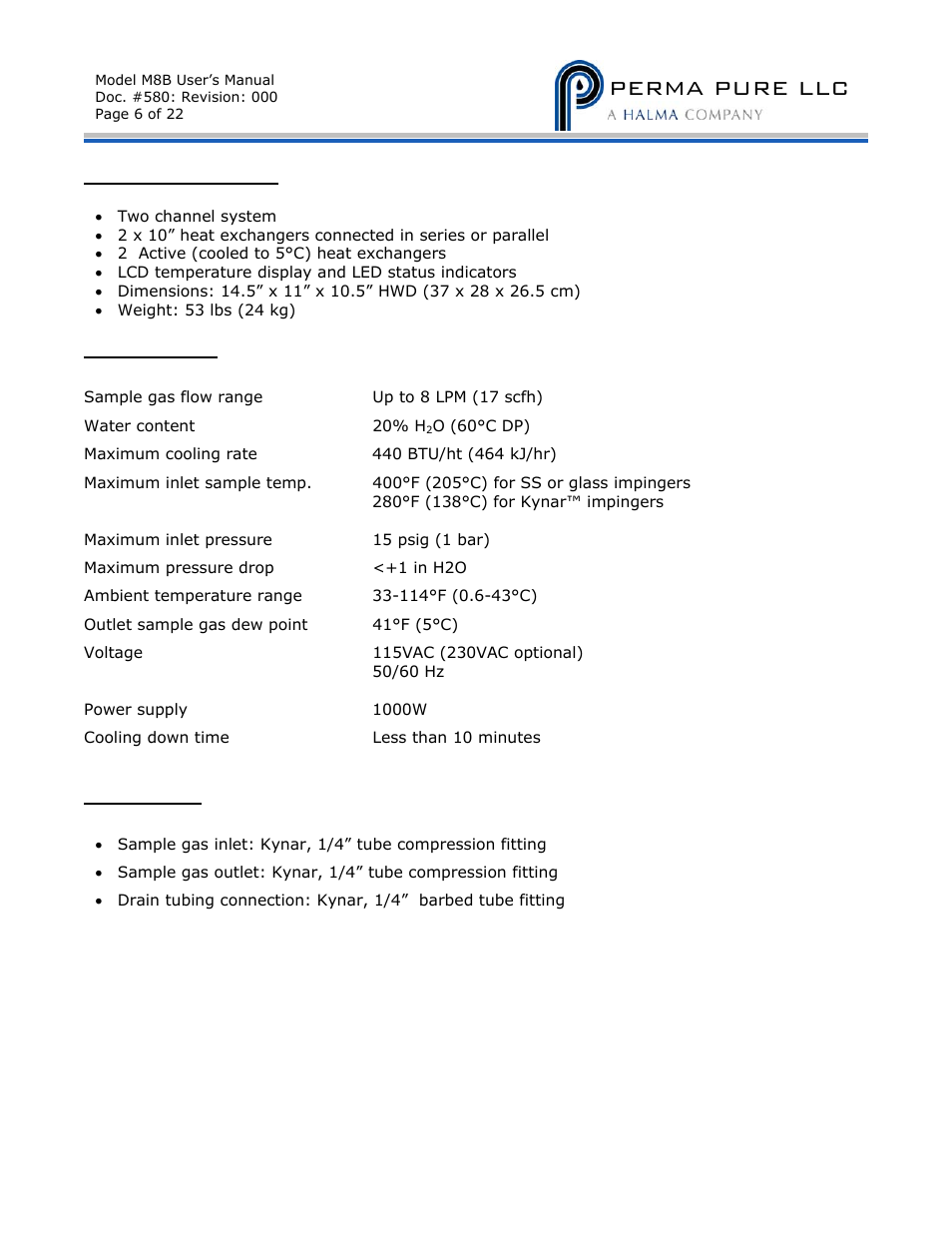 Perma pure llc | Perma Pure Baldwin-Series M8B User Manual | Page 6 / 27