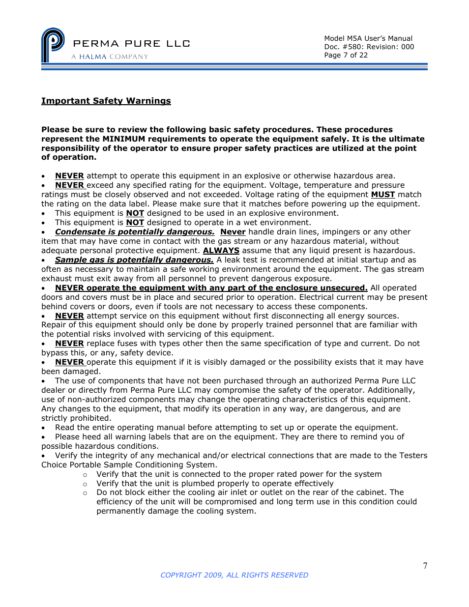 Perma pure llc | Perma Pure Baldwin-Series M5A User Manual | Page 7 / 27