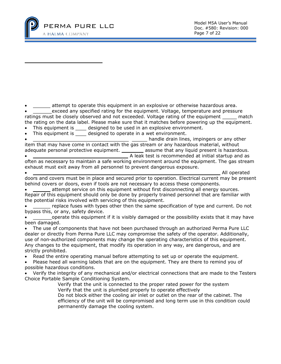 Perma pure llc | Perma Pure Baldwin-Series M5 User Manual | Page 7 / 27