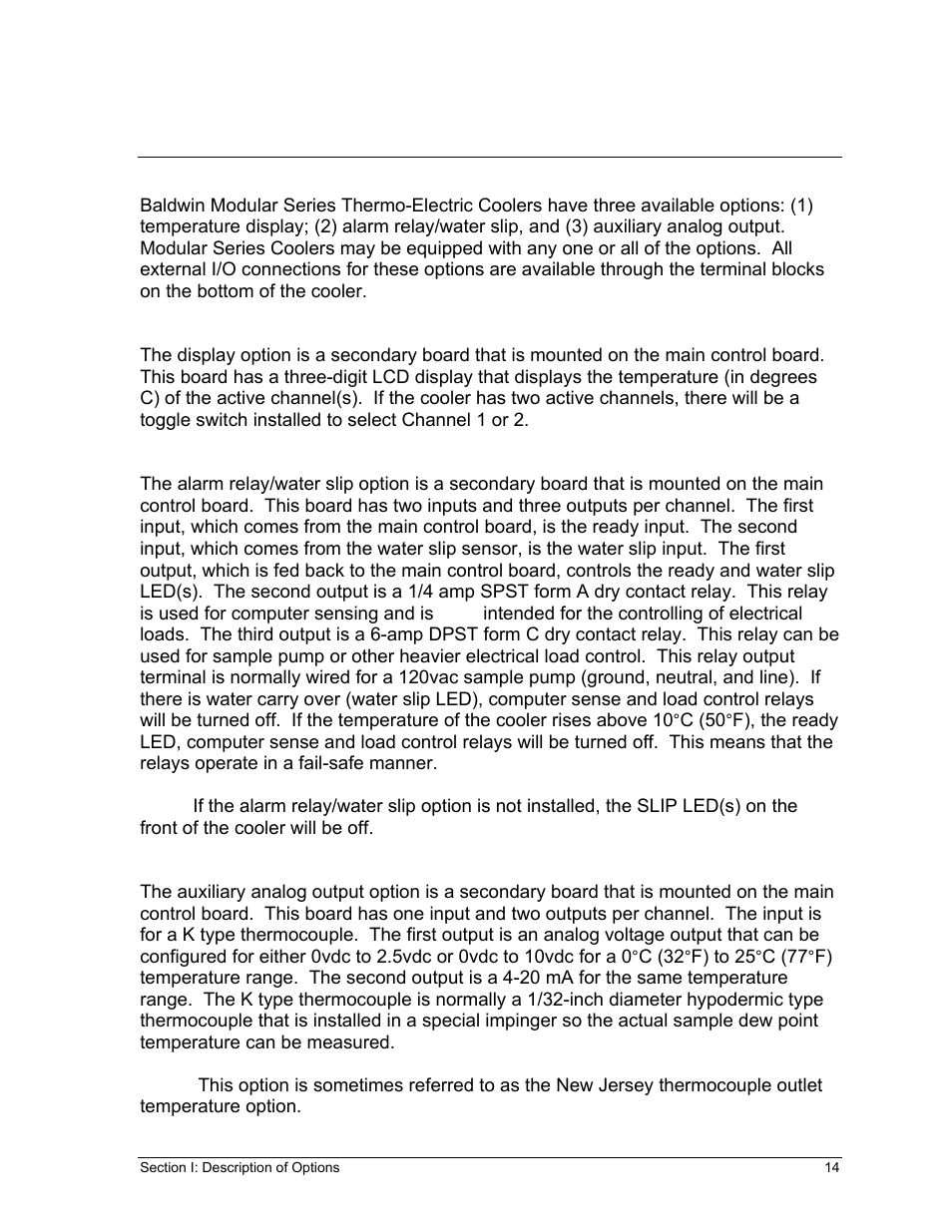 Escription of, Ptions | Perma Pure Baldwin-Series M325 User Manual | Page 14 / 45