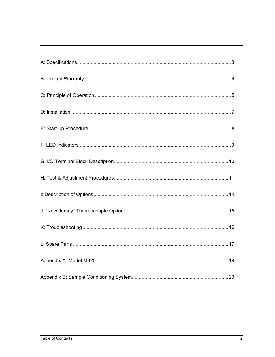 Able of, Ontents | Perma Pure Baldwin-Series M325 User Manual | Page 2 / 45