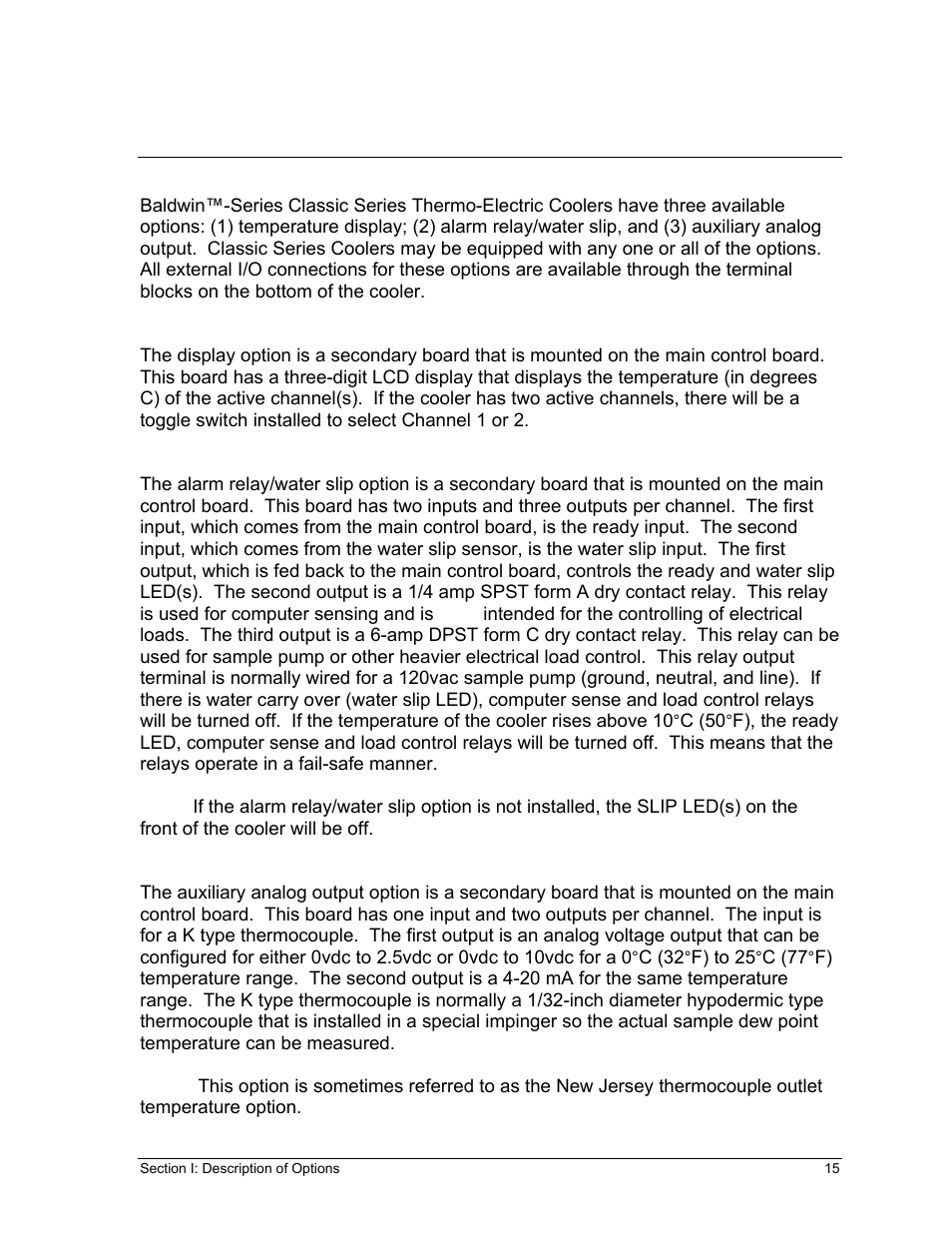Escription of, Ptions | Perma Pure Baldwin-Series M225 User Manual | Page 15 / 40