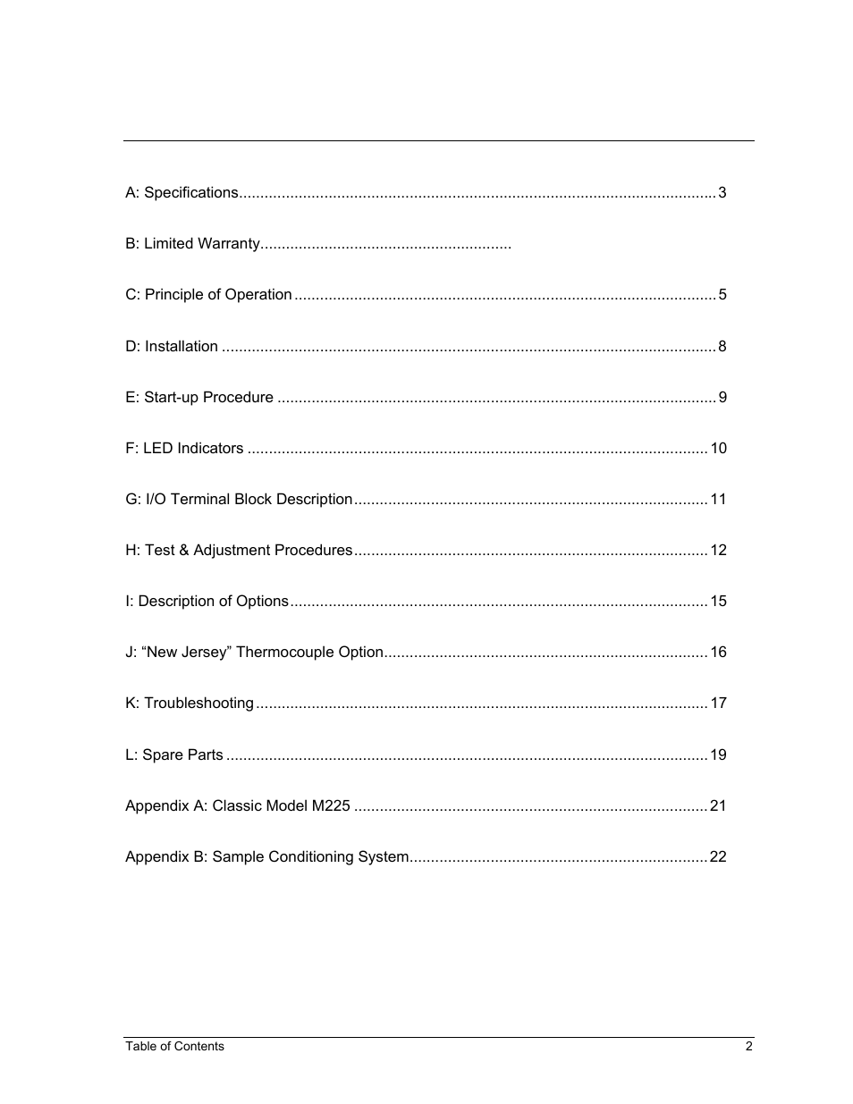 Able of, Ontents | Perma Pure Baldwin-Series M225 User Manual | Page 2 / 40