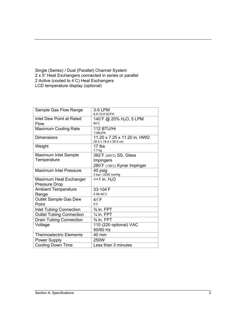 Pecifications | Perma Pure Baldwin-Series M225 User Manual | Page 3 / 40