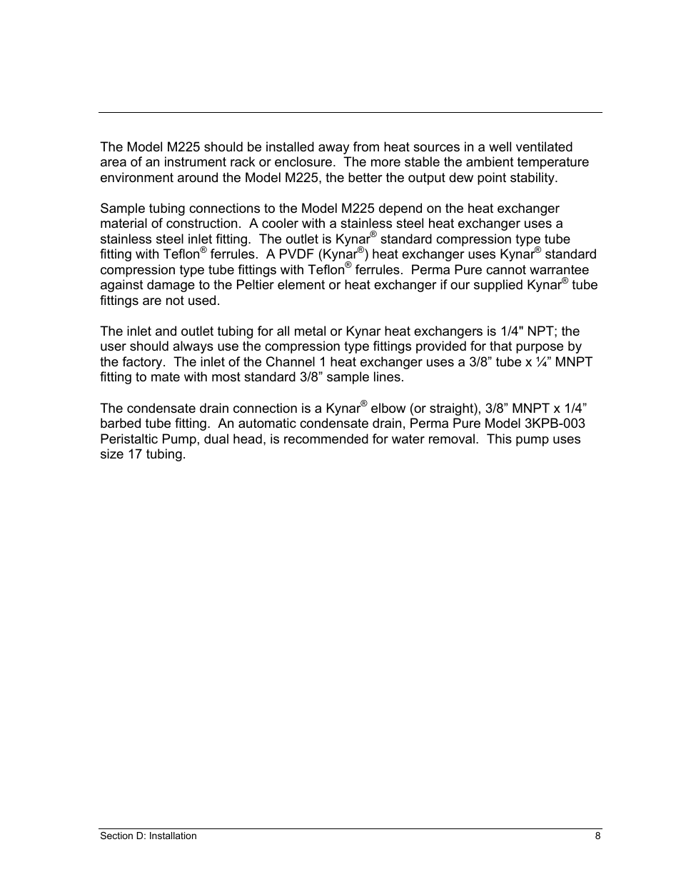 Nstallation | Perma Pure Baldwin-Series M225 User Manual | Page 8 / 40