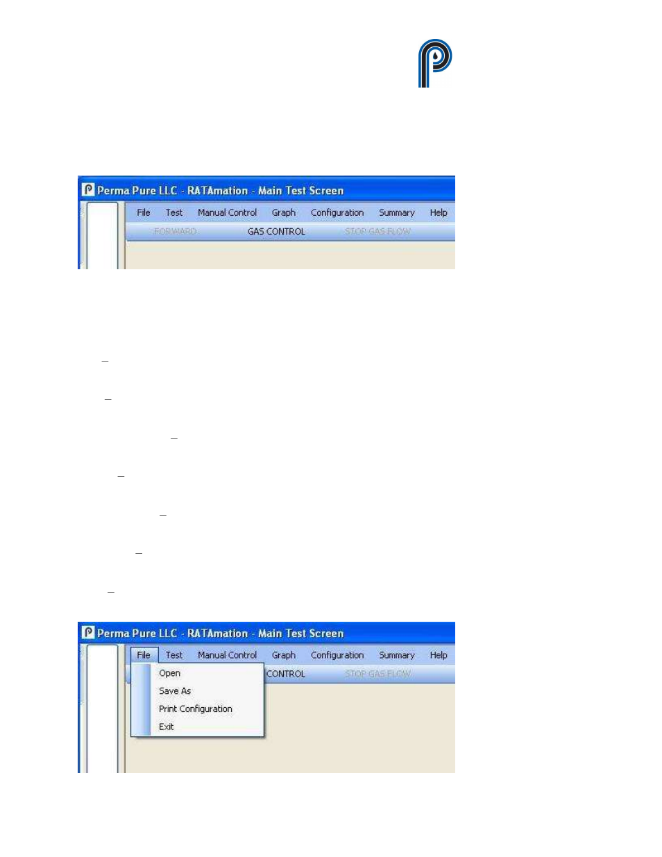 Figure 8, Main menu, Figure 9 | File” sub menu from main menu, Ratamation v2.0 user manual perma pure llc | Perma Pure RATAMATION V2.0 User Manual | Page 13 / 57