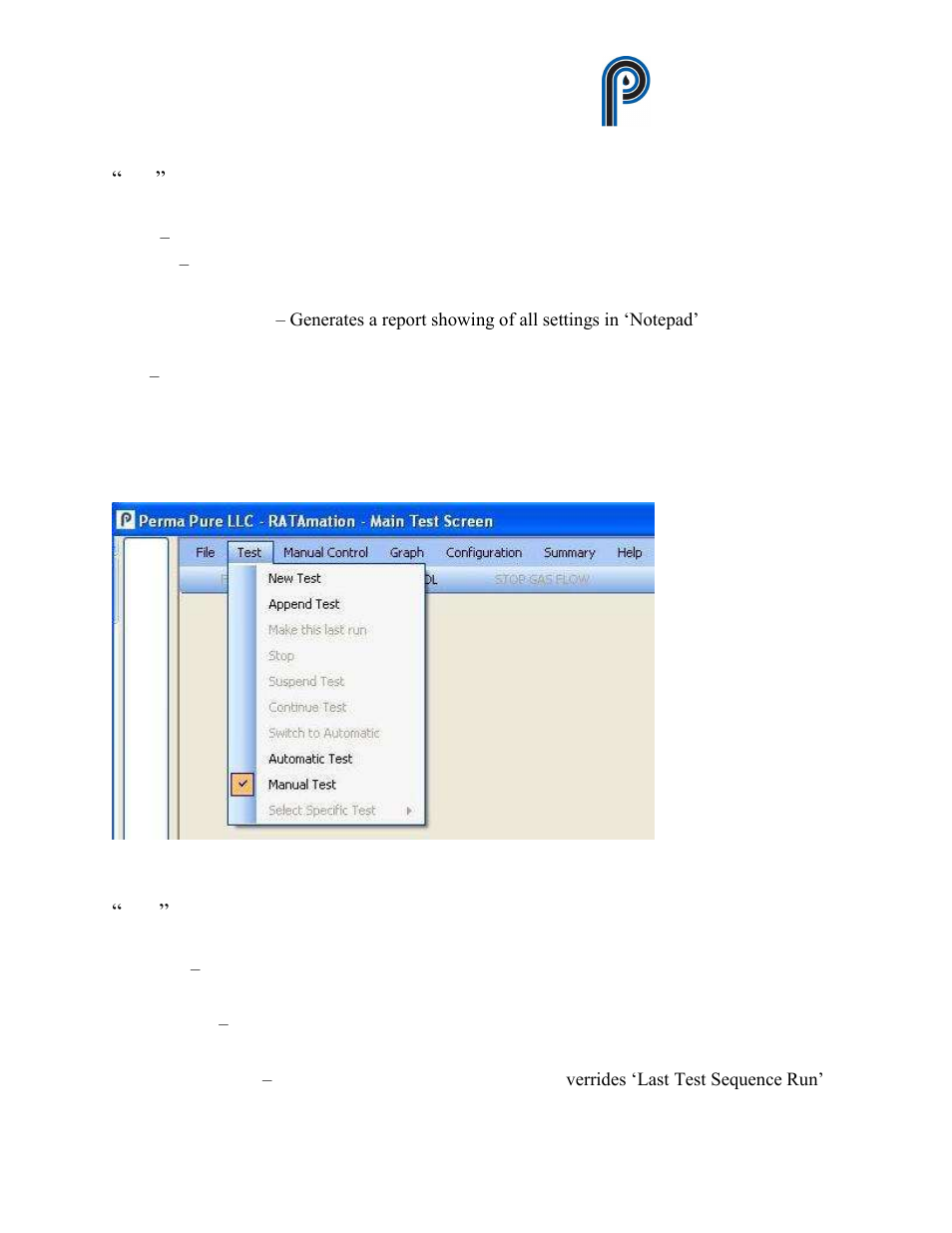 Figure 10, Test” sub menu from main menu, Ratamation v2.0 user manual perma pure llc | Perma Pure RATAMATION V2.0 User Manual | Page 14 / 57
