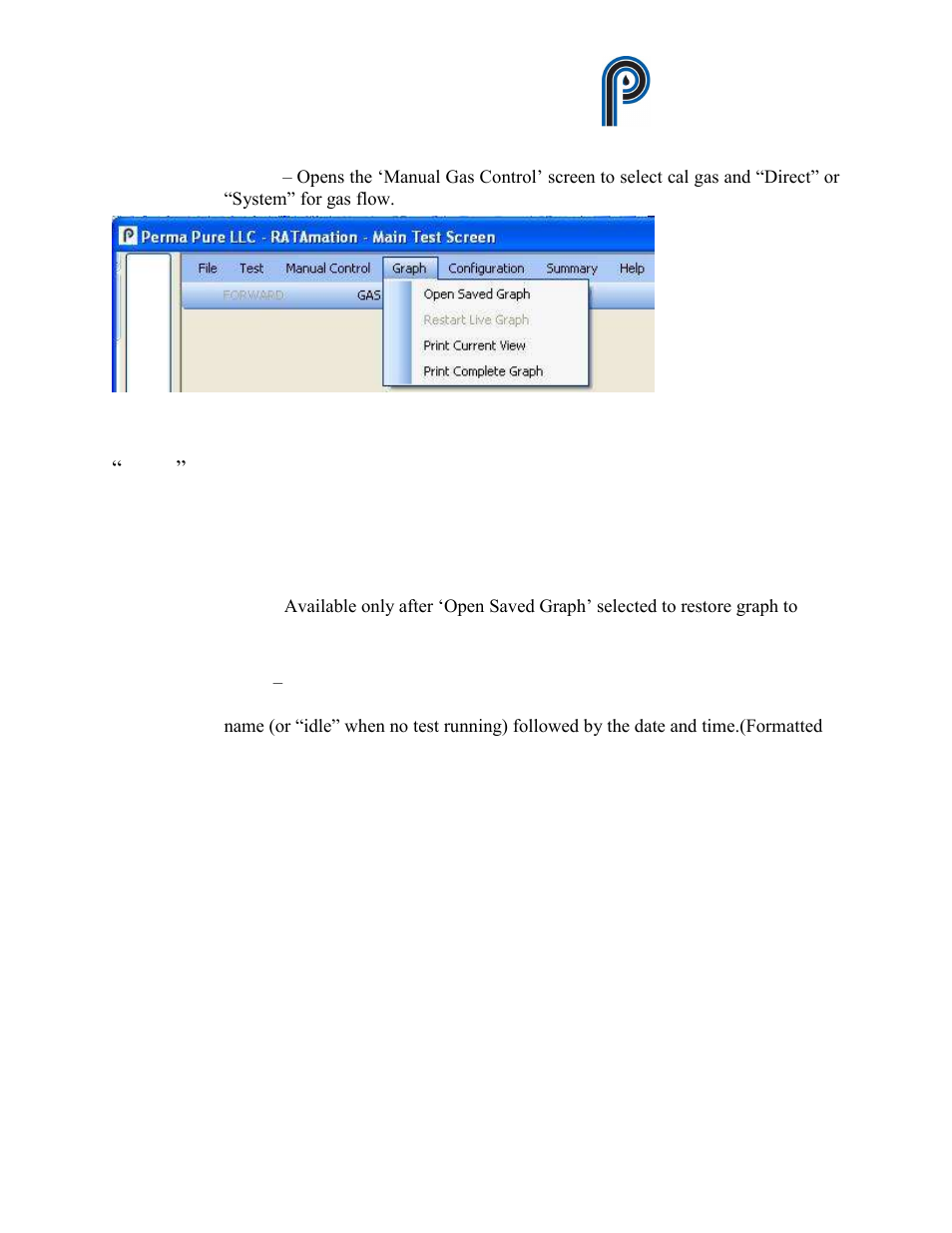 Figure 13, Graph” sub menu from main menu, Ratamation v2.0 user manual perma pure llc | Perma Pure RATAMATION V2.0 User Manual | Page 17 / 57