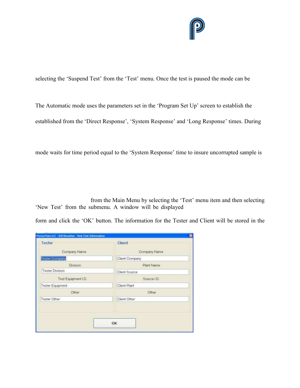 Automatic test operation, New test, Figure 16 | New test information screen, Ratamation v2.0 user manual perma pure llc | Perma Pure RATAMATION V2.0 User Manual | Page 21 / 57
