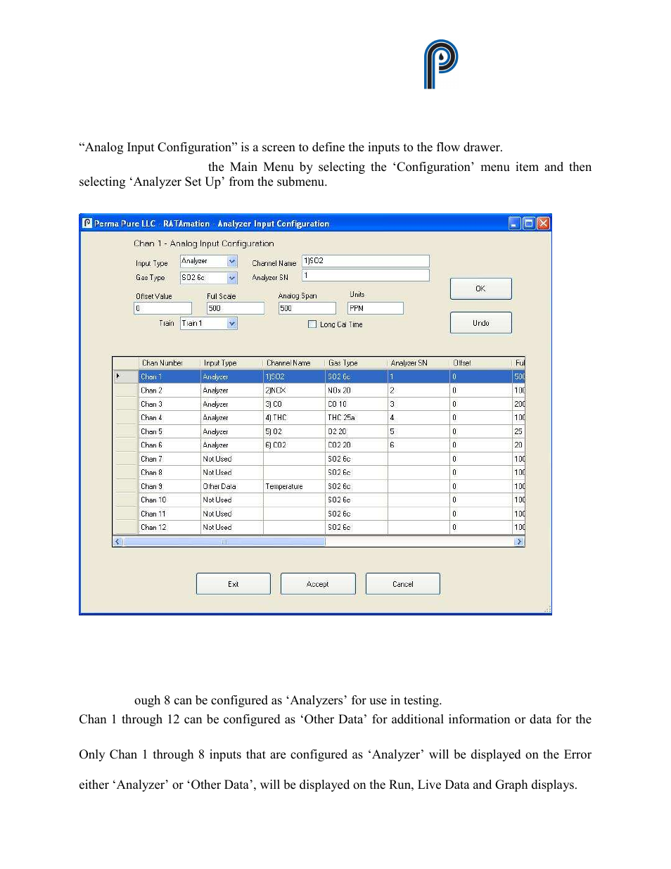 Analog input (analyzer) configuration, Figure 18, Analog input (analyzer) configuration screen | Ratamation v2.0 user manual perma pure llc | Perma Pure RATAMATION V2.0 User Manual | Page 25 / 57