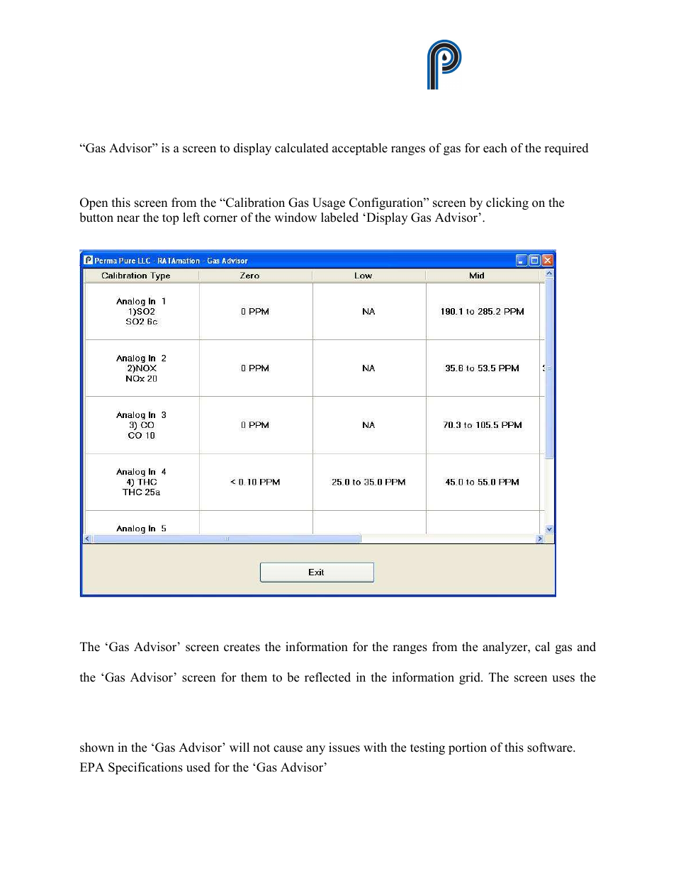 Gas advisor screen, Figure 21, Ratamation v2.0 user manual perma pure llc | Perma Pure RATAMATION V2.0 User Manual | Page 36 / 57