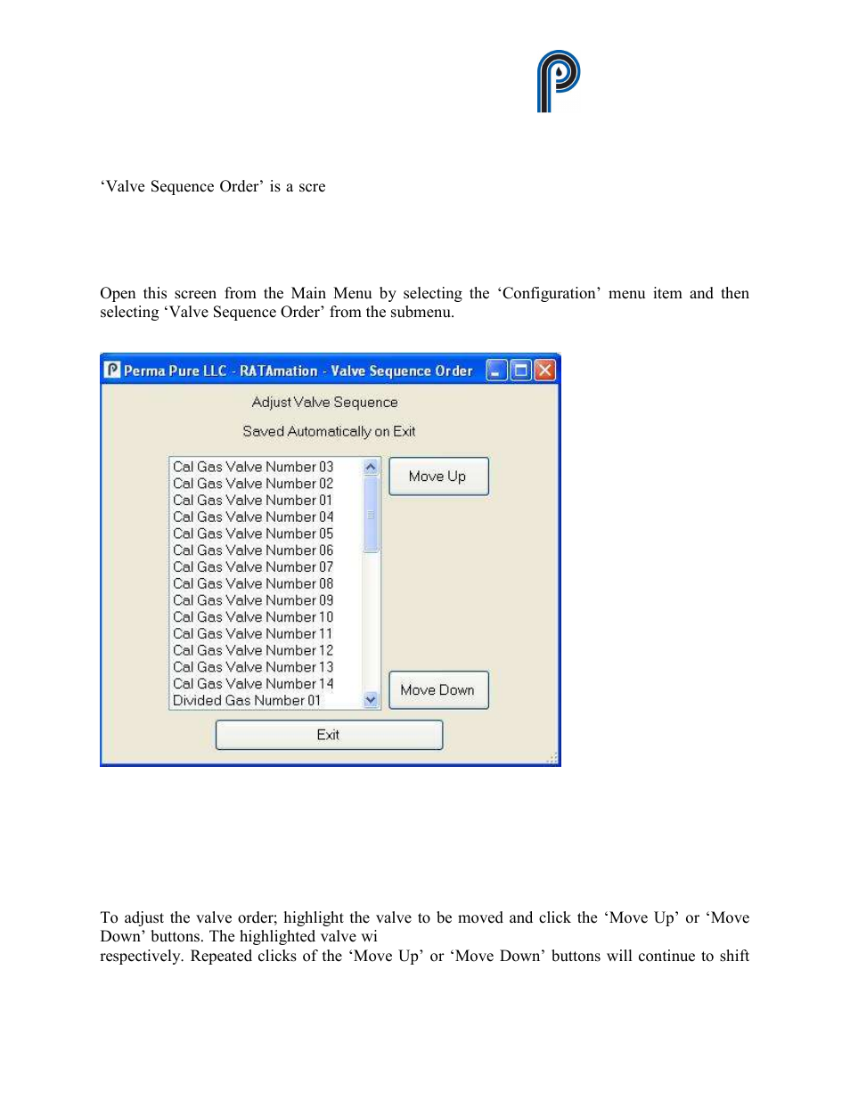 Valve sequence order, Figure 22, Valve sequence order screen | Ratamation v2.0 user manual perma pure llc | Perma Pure RATAMATION V2.0 User Manual | Page 38 / 57