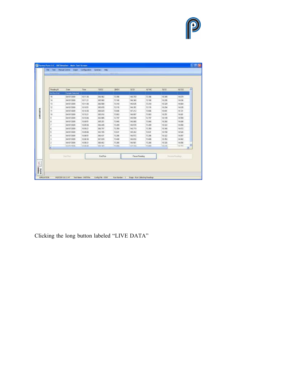 Figure 1, Main screen test panel only, Ratamation v2.0 user manual perma pure llc | Perma Pure RATAMATION V2.0 User Manual | Page 6 / 57