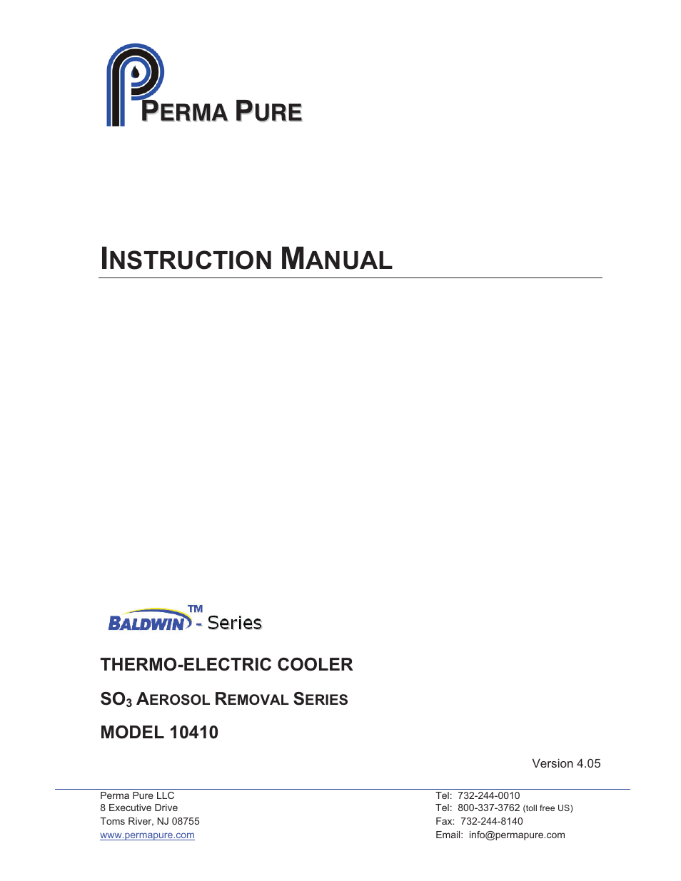 Perma Pure Baldwin-Series 10410 User Manual | 36 pages