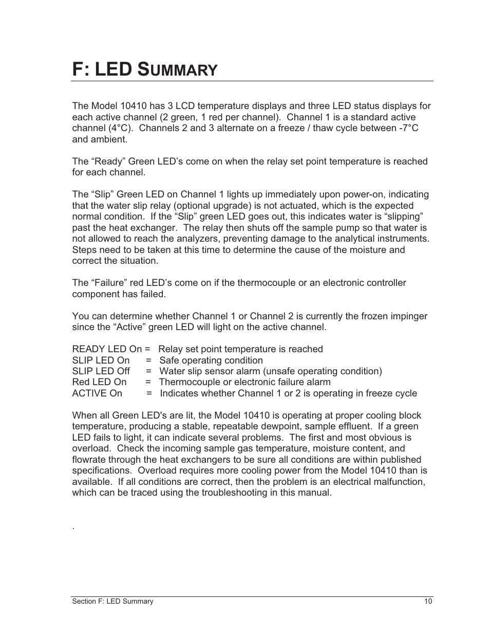 F: led s, Ummary | Perma Pure Baldwin-Series 10410 User Manual | Page 10 / 36