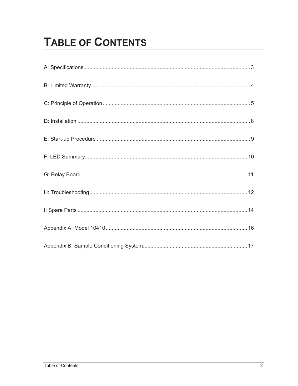 Able of, Ontents | Perma Pure Baldwin-Series 10410 User Manual | Page 2 / 36