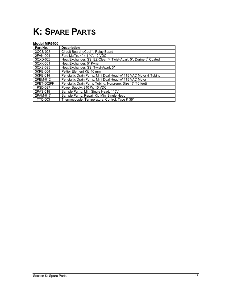 K: s, Pare, Arts | Perma Pure Baldwin-Series MP5400 User Manual | Page 18 / 26