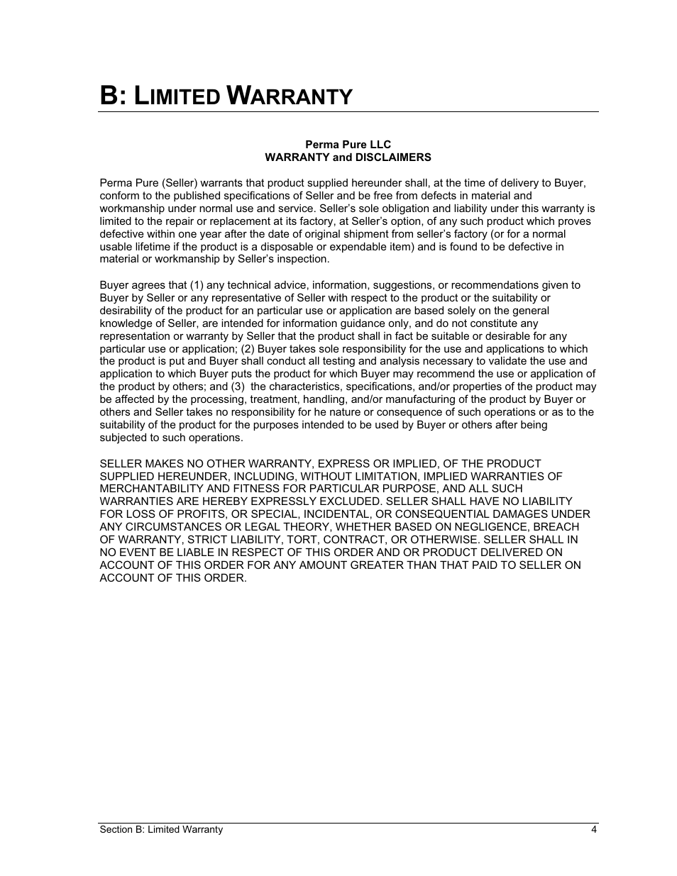B: l, Imited, Arranty | Perma Pure Baldwin-Series MP5400 User Manual | Page 4 / 26