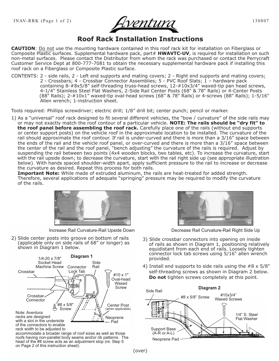 Perrycraft Aventura Roof Racks User Manual | 2 pages