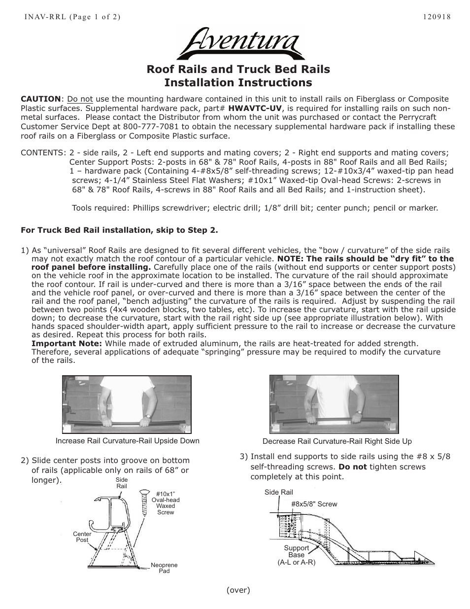 Perrycraft Aventura Truck Bed Rails User Manual | 2 pages