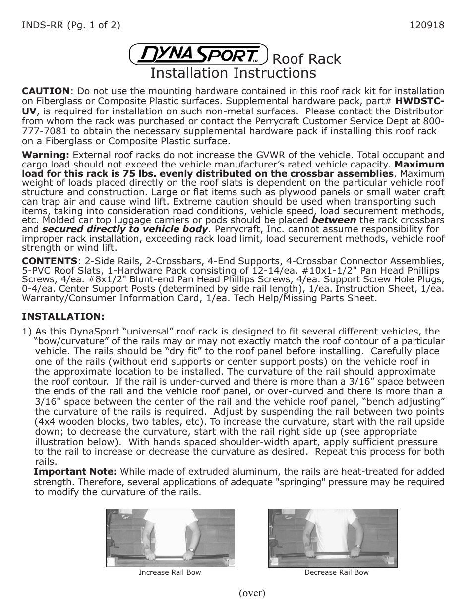 Perrycraft DynaSport Roof Racks User Manual | 2 pages