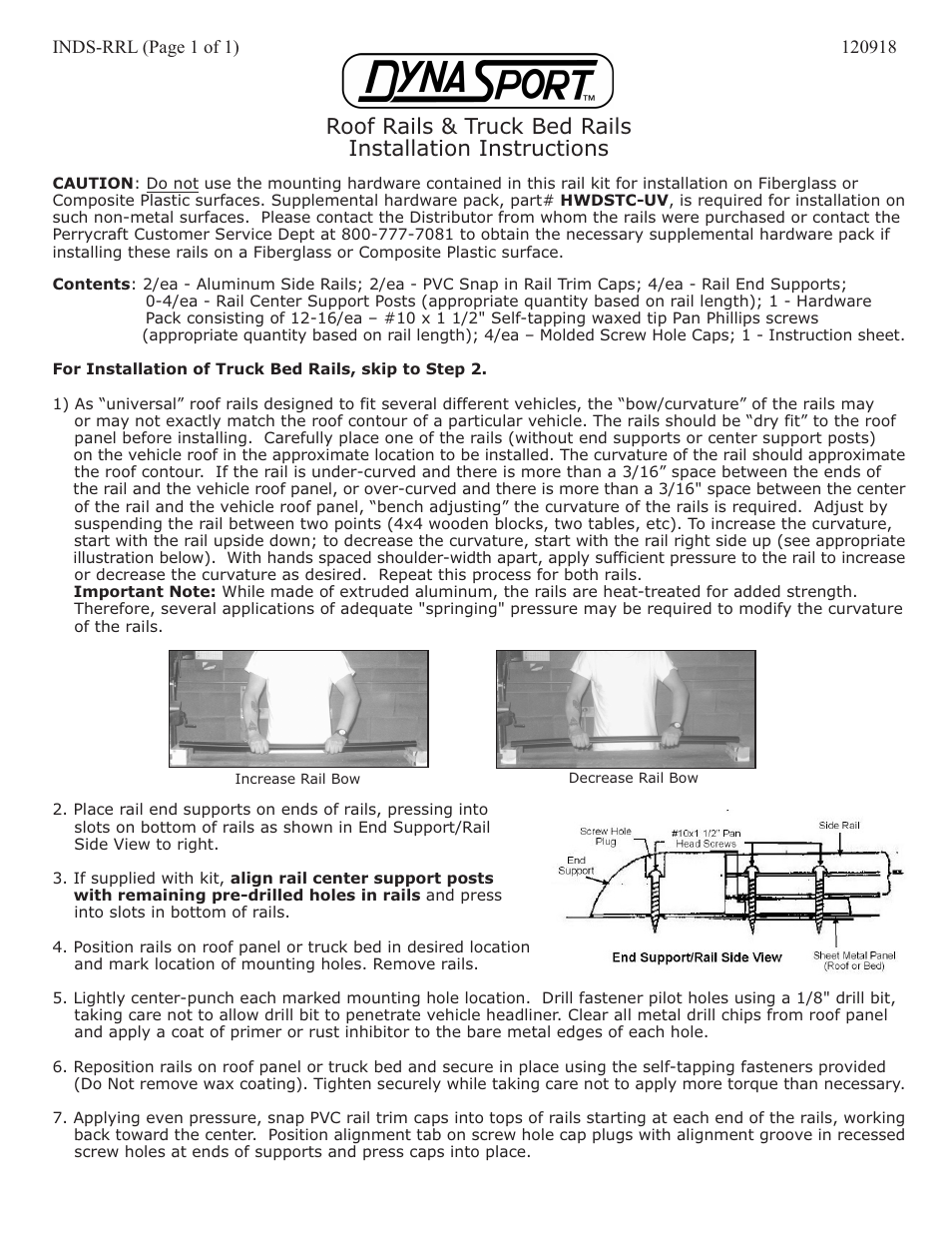 Perrycraft DynaSport Truck Bed Rails User Manual | 1 page