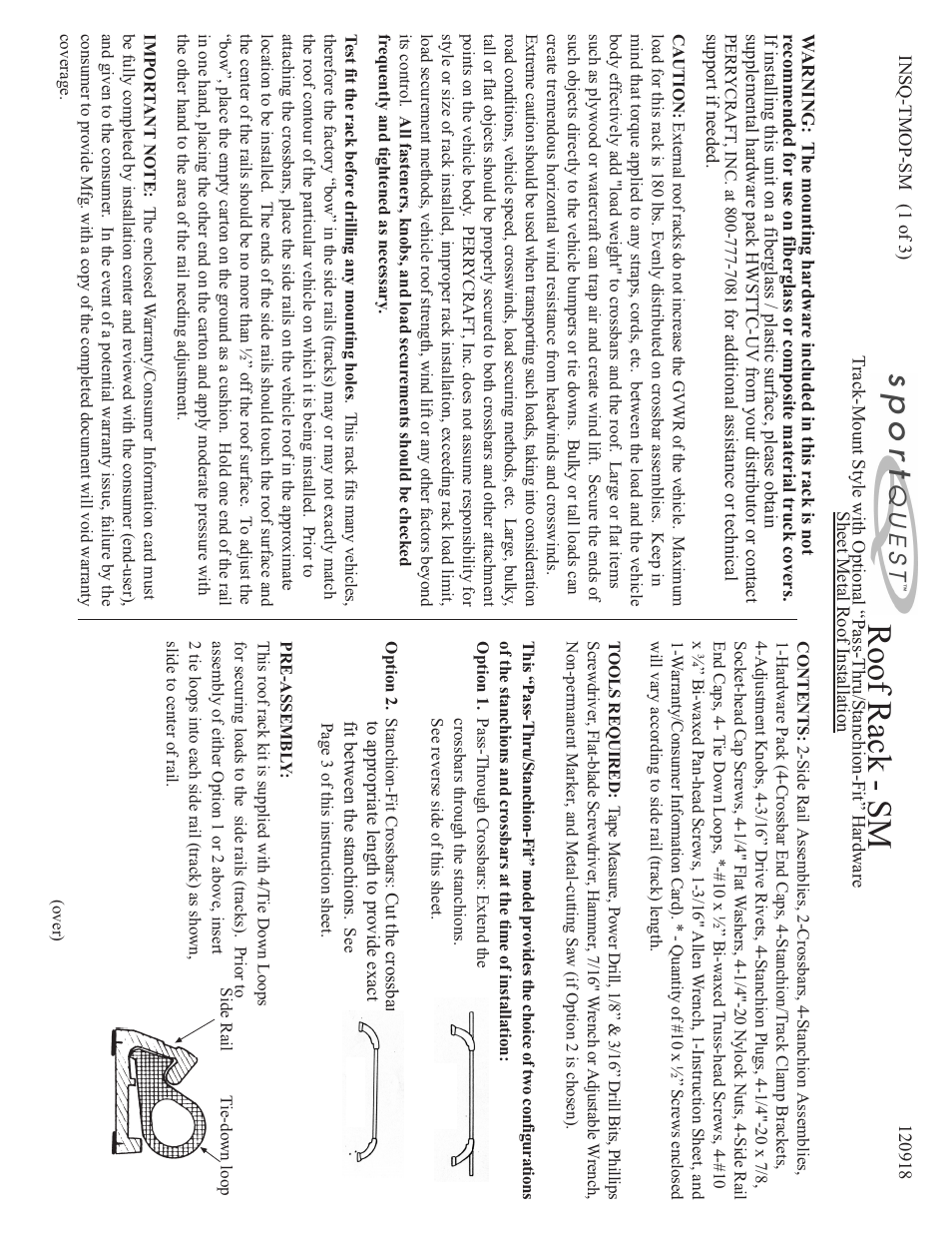 Perrycraft SportQuest Track-mount - Sheet Metal User Manual | 3 pages