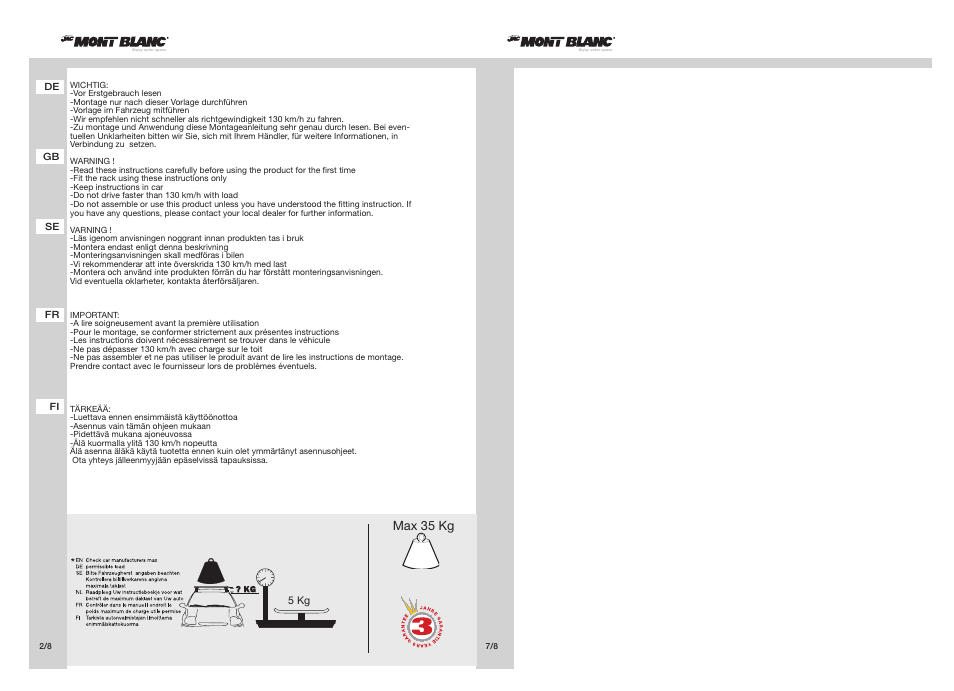 Max 35 kg | Perrycraft MB Galactica Kayak Carrier User Manual | Page 2 / 4