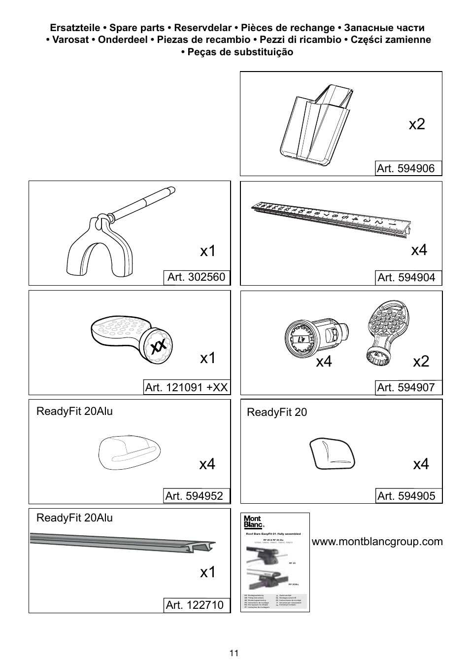 X4 x2, X4 x1 x1 x1 | Perrycraft MB Gripper Load Bars RF 20 & RF 20 Alu User Manual | Page 11 / 12