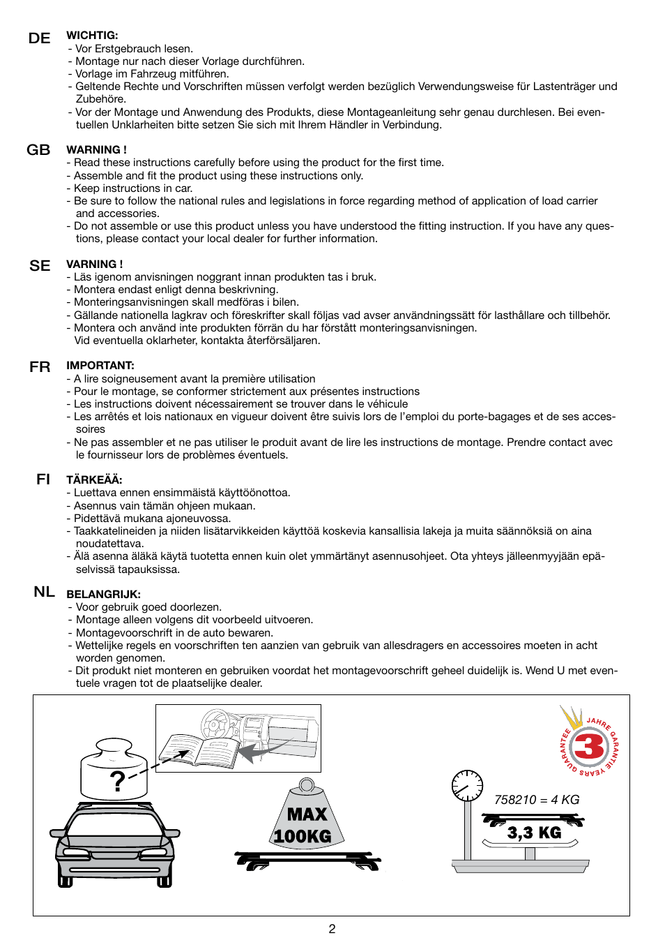 De gb se fr fi nl | Perrycraft MB Gripper Load Bars RF 20 & RF 20 Alu User Manual | Page 2 / 12