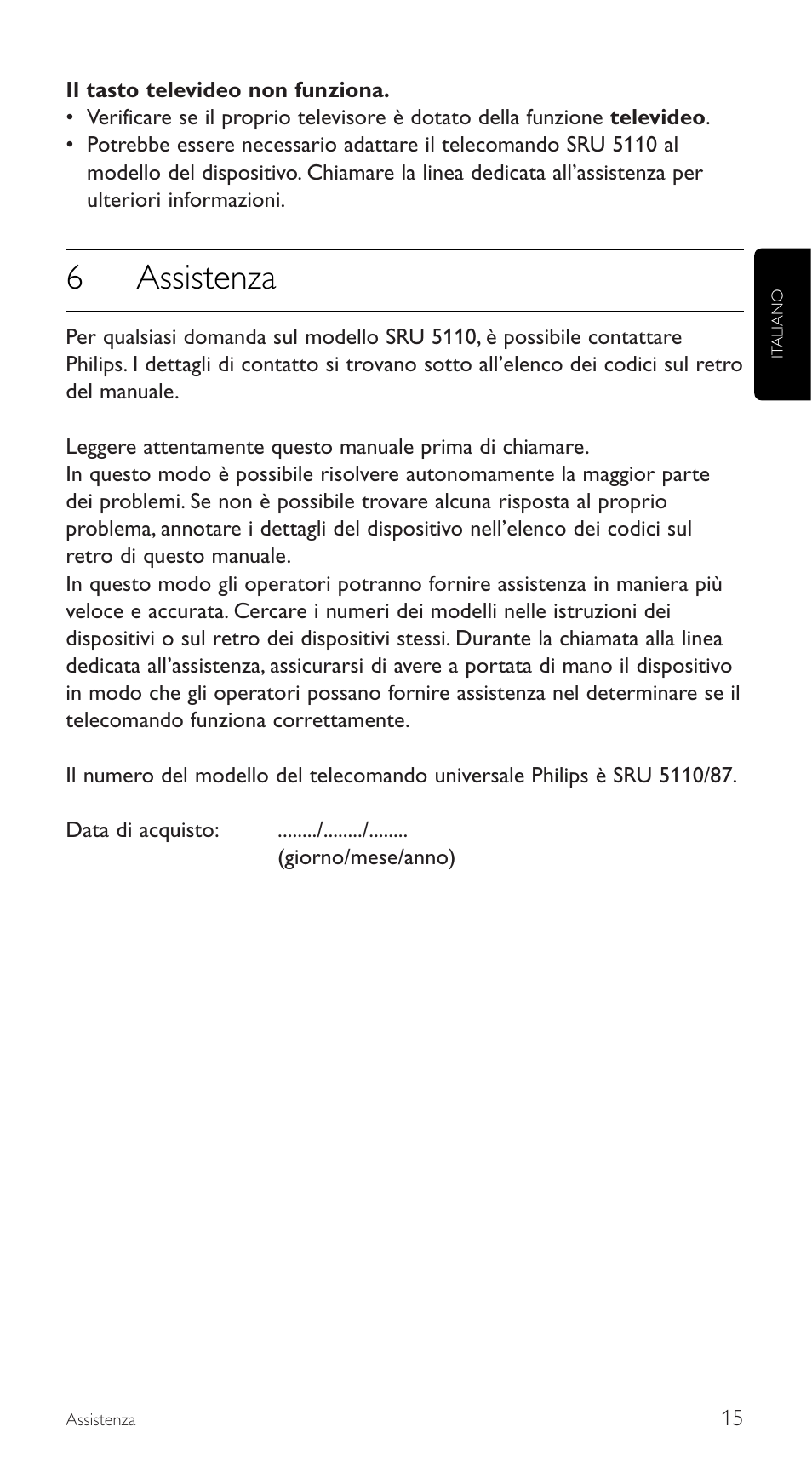 6assistenza | Philips SRU5110 User Manual | Page 15 / 73