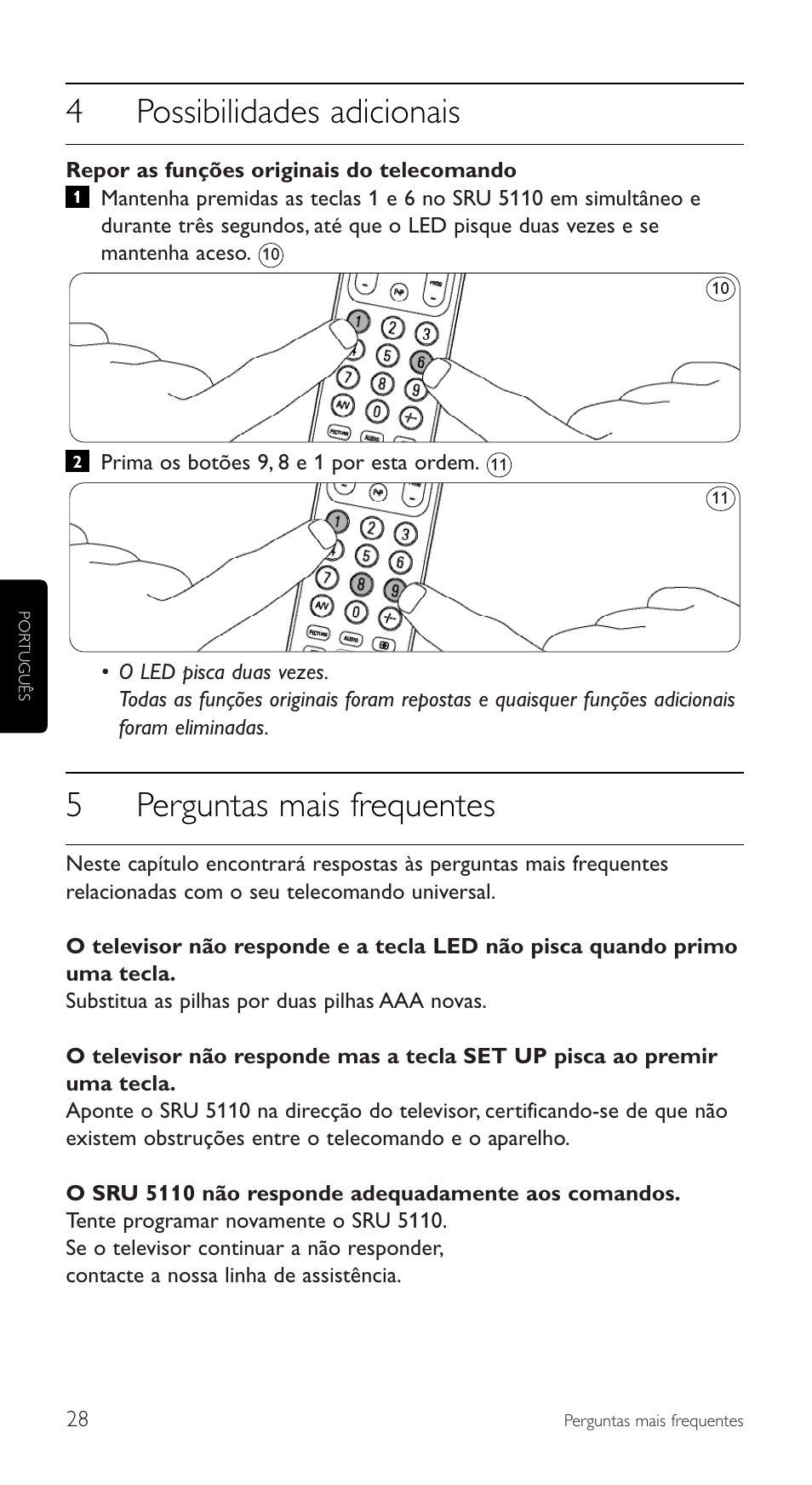 4possibilidades adicionais, 5perguntas mais frequentes | Philips SRU5110 User Manual | Page 28 / 73
