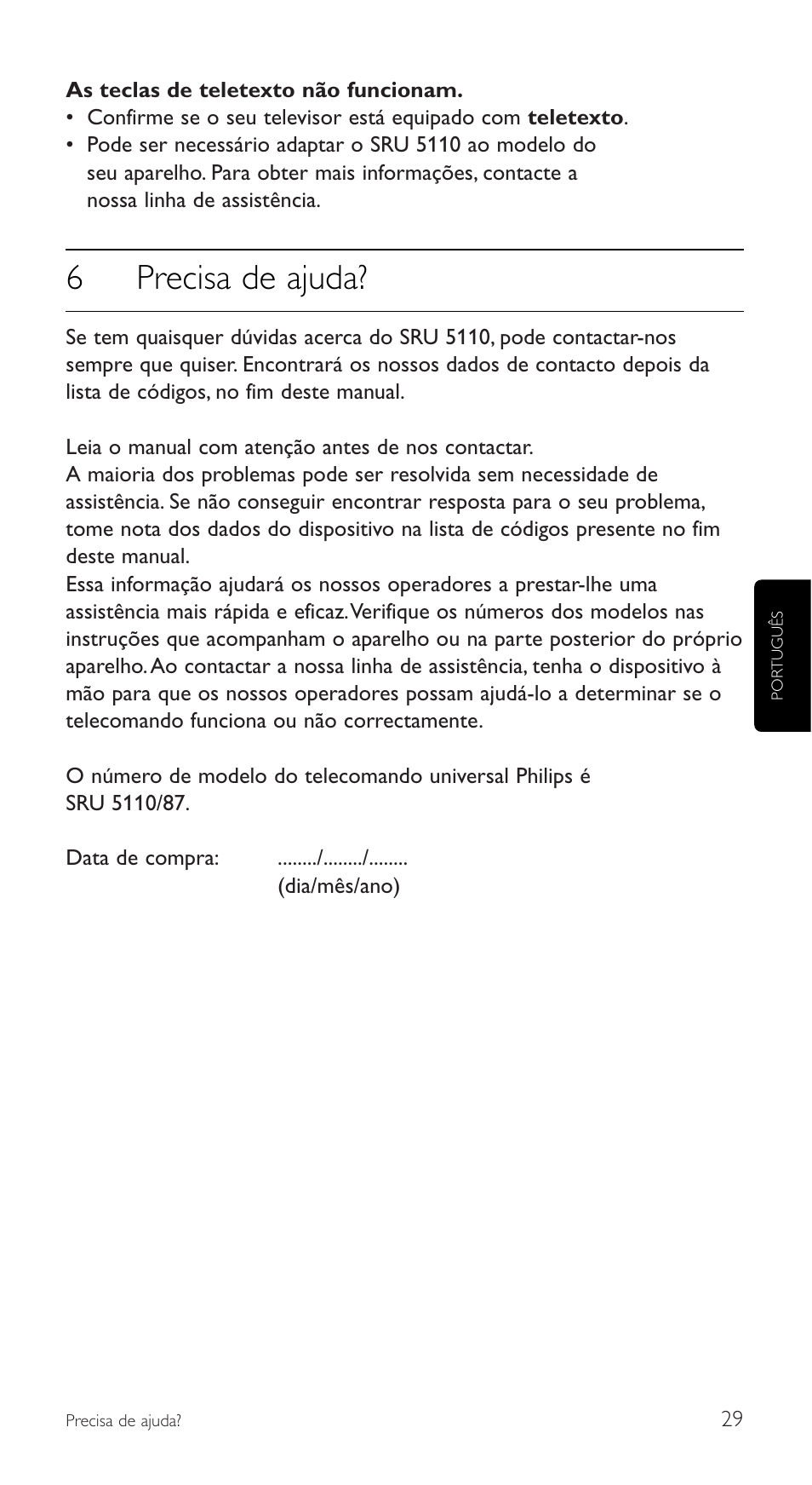 6precisa de ajuda | Philips SRU5110 User Manual | Page 29 / 73