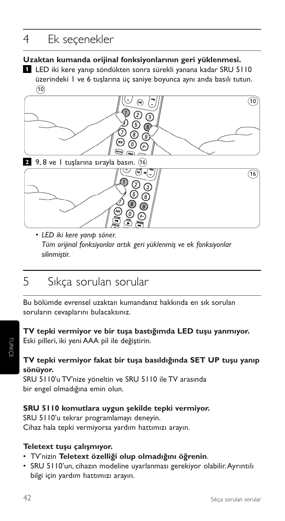 4ek seçenekler, 5sıkça sorulan sorular | Philips SRU5110 User Manual | Page 42 / 73